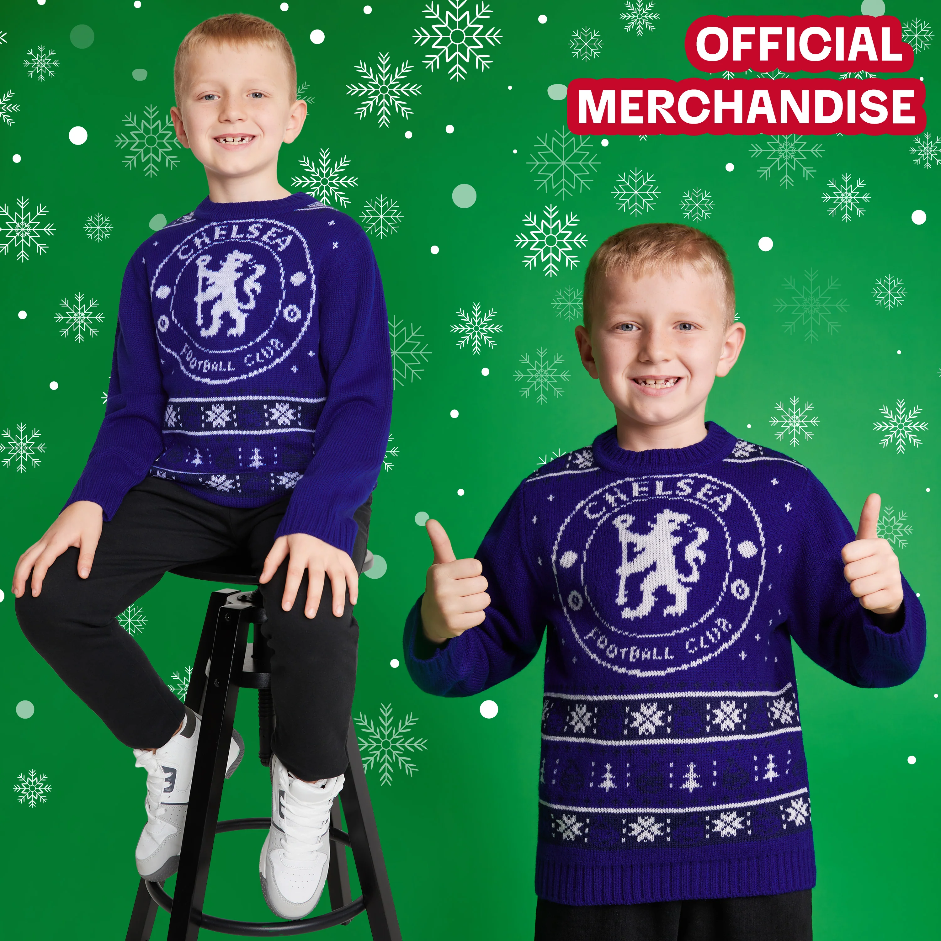 Chelsea FC Christmas Jumper Kids Teenagers Warm Cosy Football Xmas Jumper - Image 5
