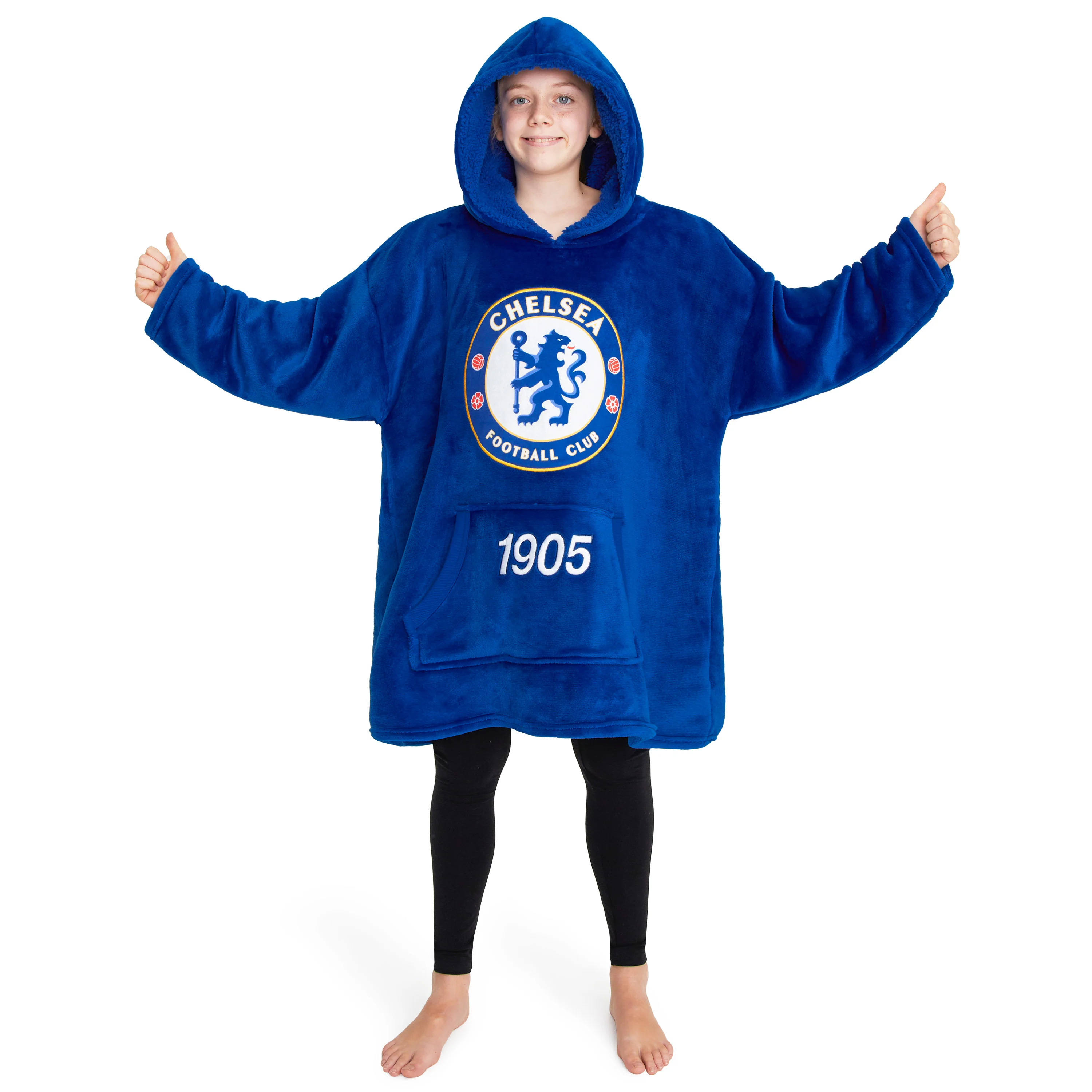 Chelsea FC Oversized Hoodie Blanket for Boys, Football Gifts for Boys (Blue)