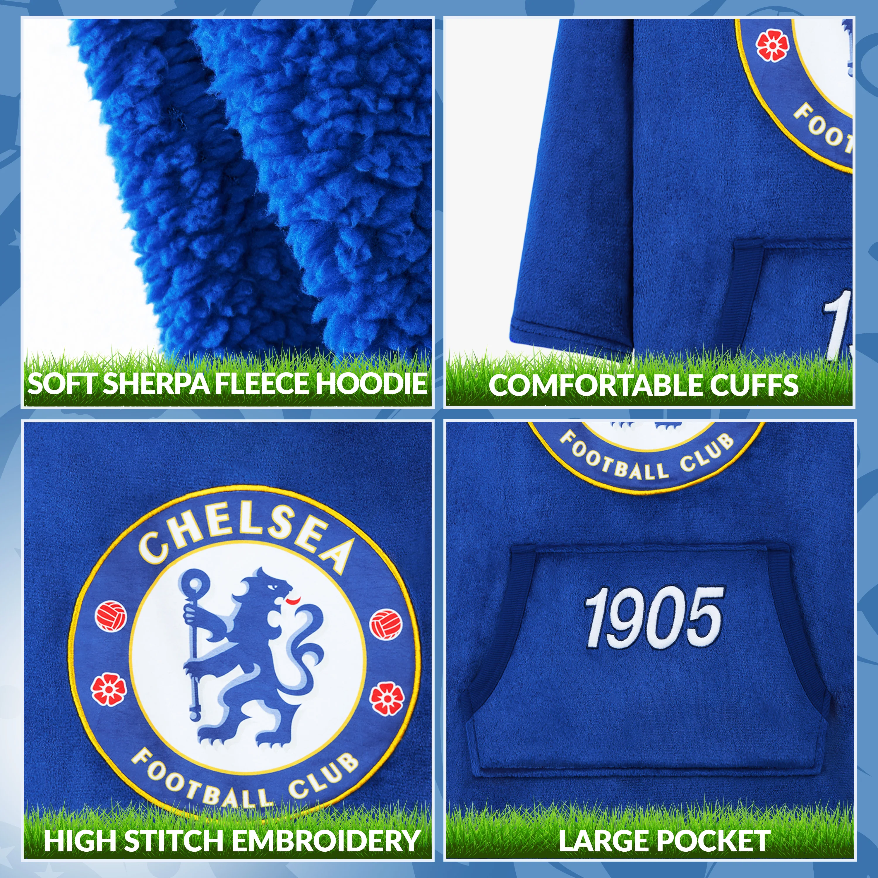 Chelsea FC Oversized Hoodie Blanket for Boys, Football Gifts for Boys (Blue) - Image 5