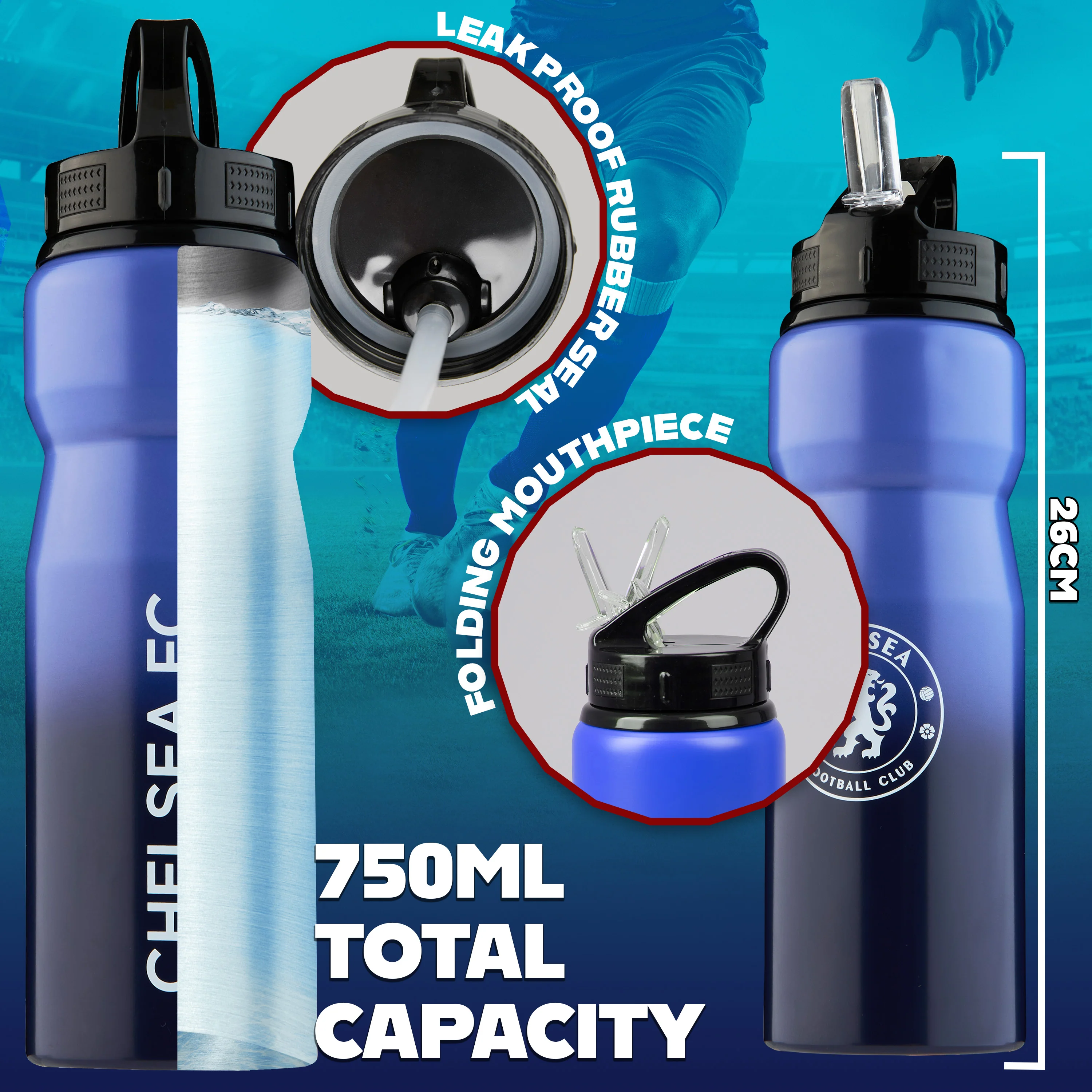 Chelsea FC Water Bottle with Straw - Metal Water Bottle for Football Fans - Image 6