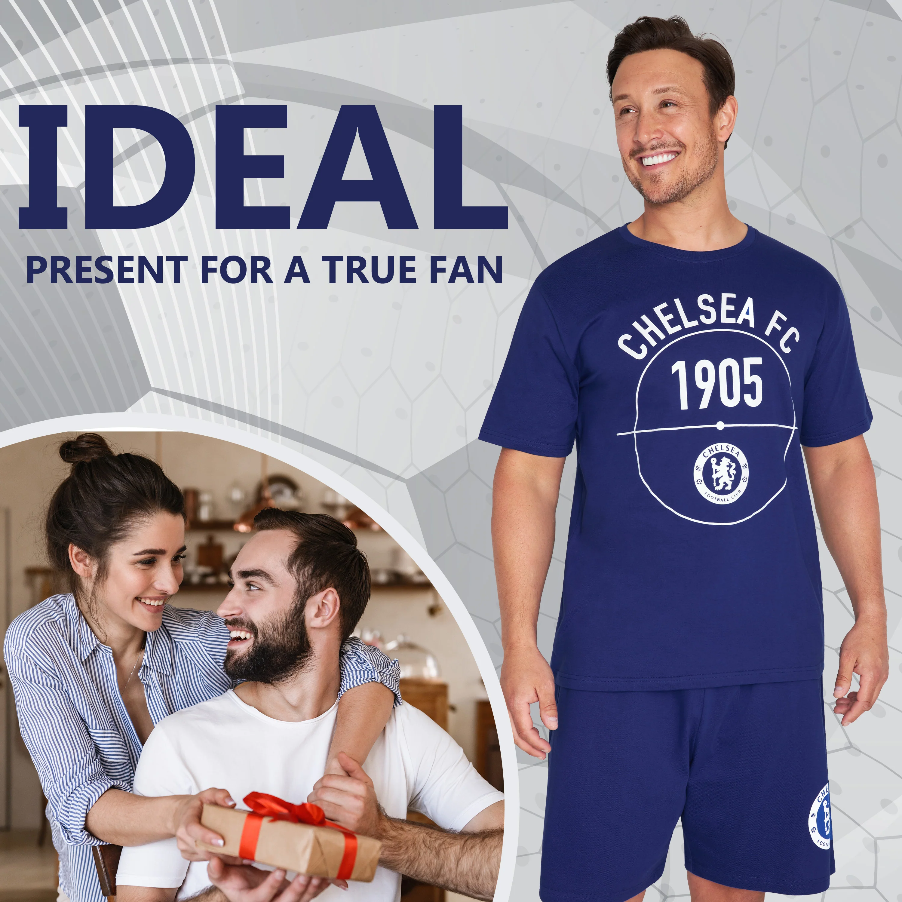 Chelsea F.C. Mens Short Pyjamas Set, Cotton Lounge Wear Gifts - Image 3
