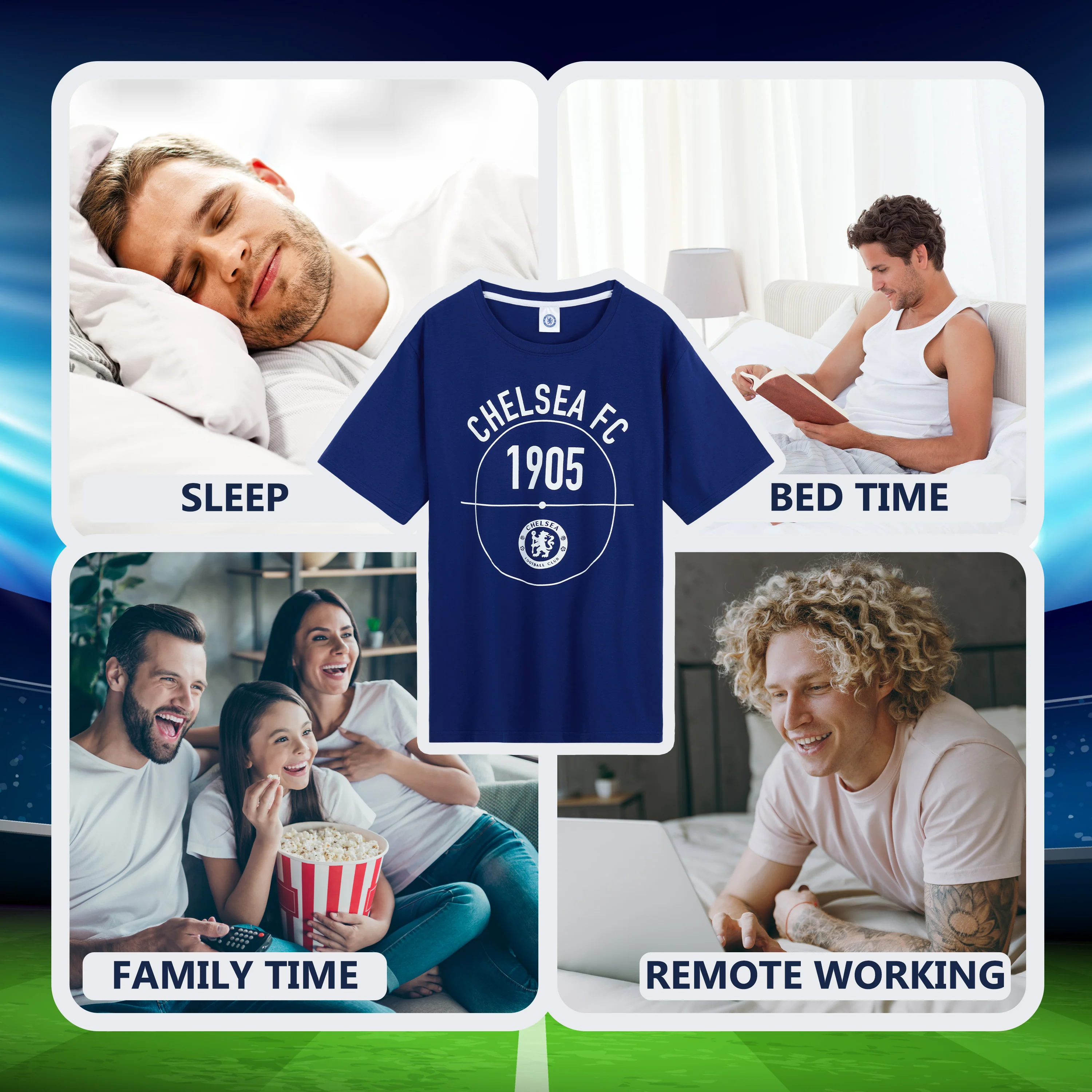 Chelsea F.C. Mens Short Pyjamas Set, Cotton Lounge Wear Gifts - Image 4