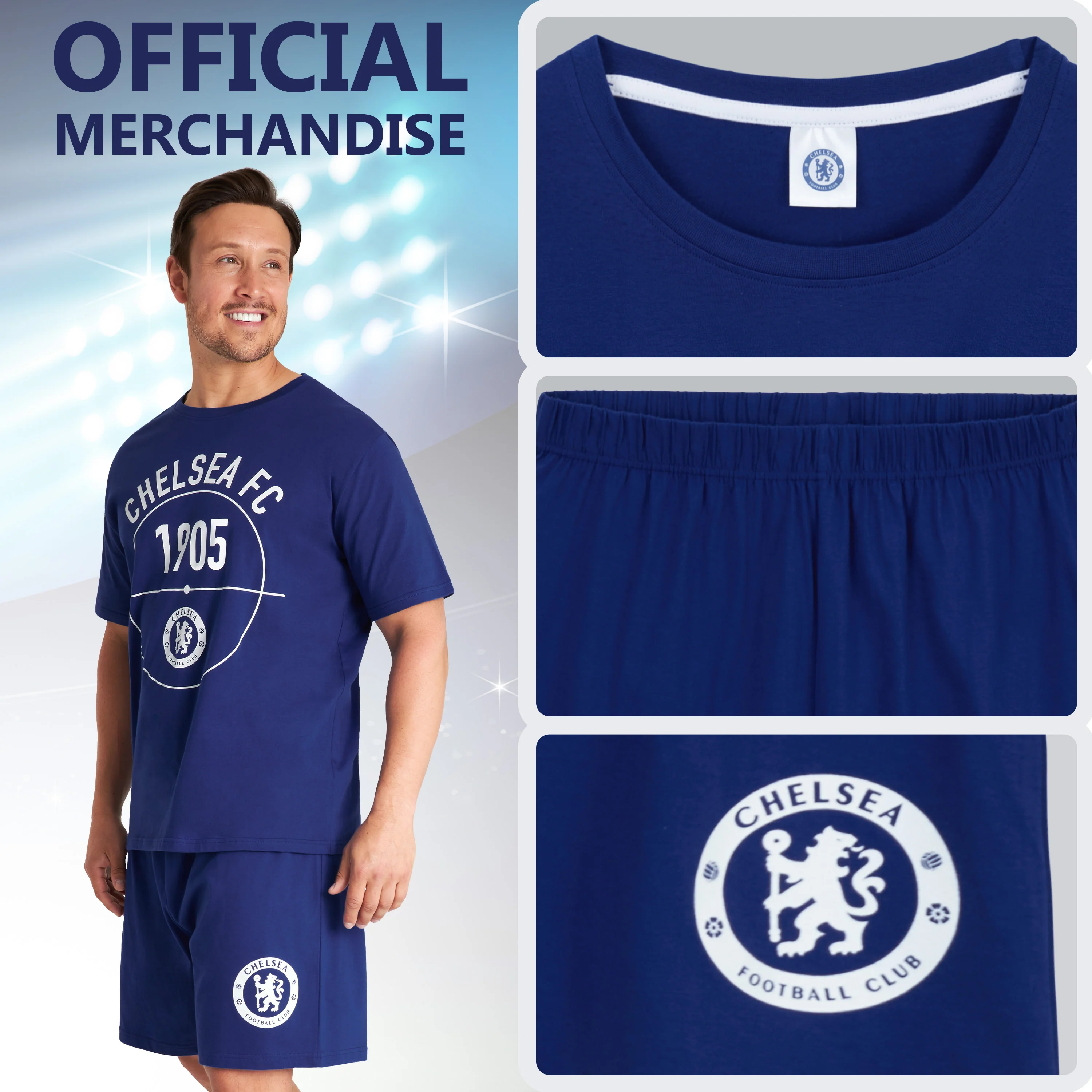Chelsea F.C. Mens Short Pyjamas Set, Cotton Lounge Wear Gifts - Image 5