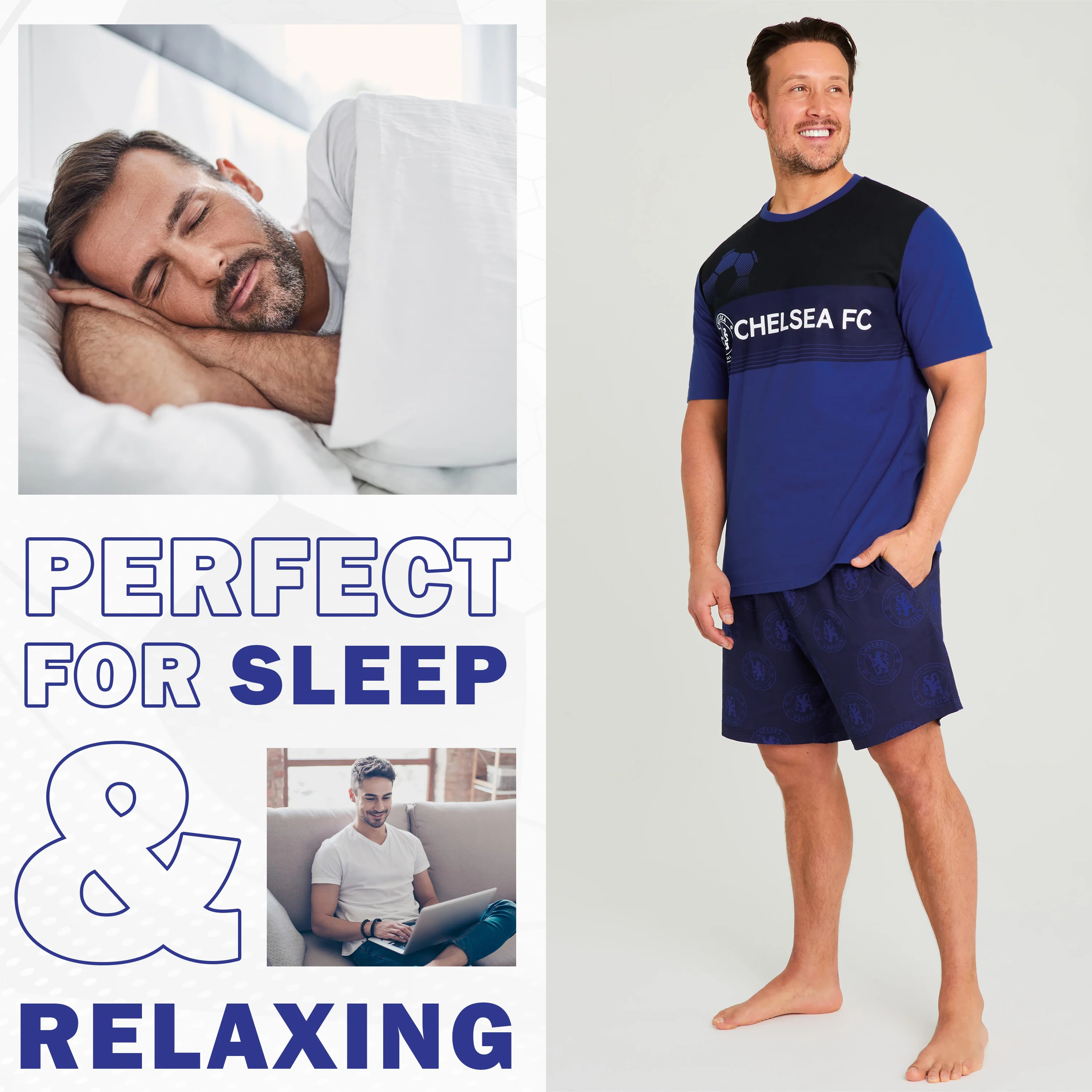 Chelsea Mens Pyjamas Set, 2 Piece T-Shirt and Short PJs - Navy/Black - Image 3