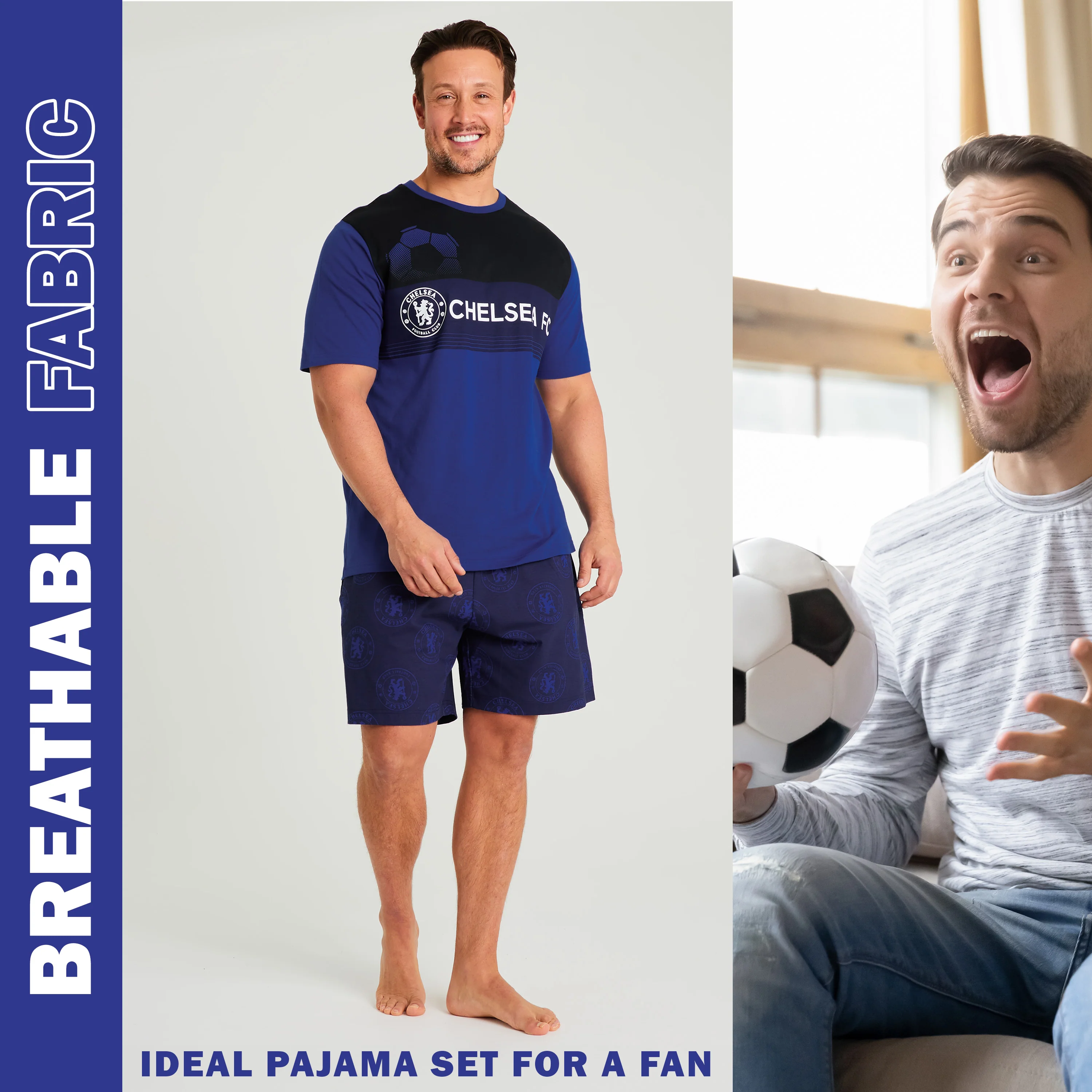 Chelsea Mens Pyjamas Set, 2 Piece T-Shirt and Short PJs - Navy/Black - Image 4