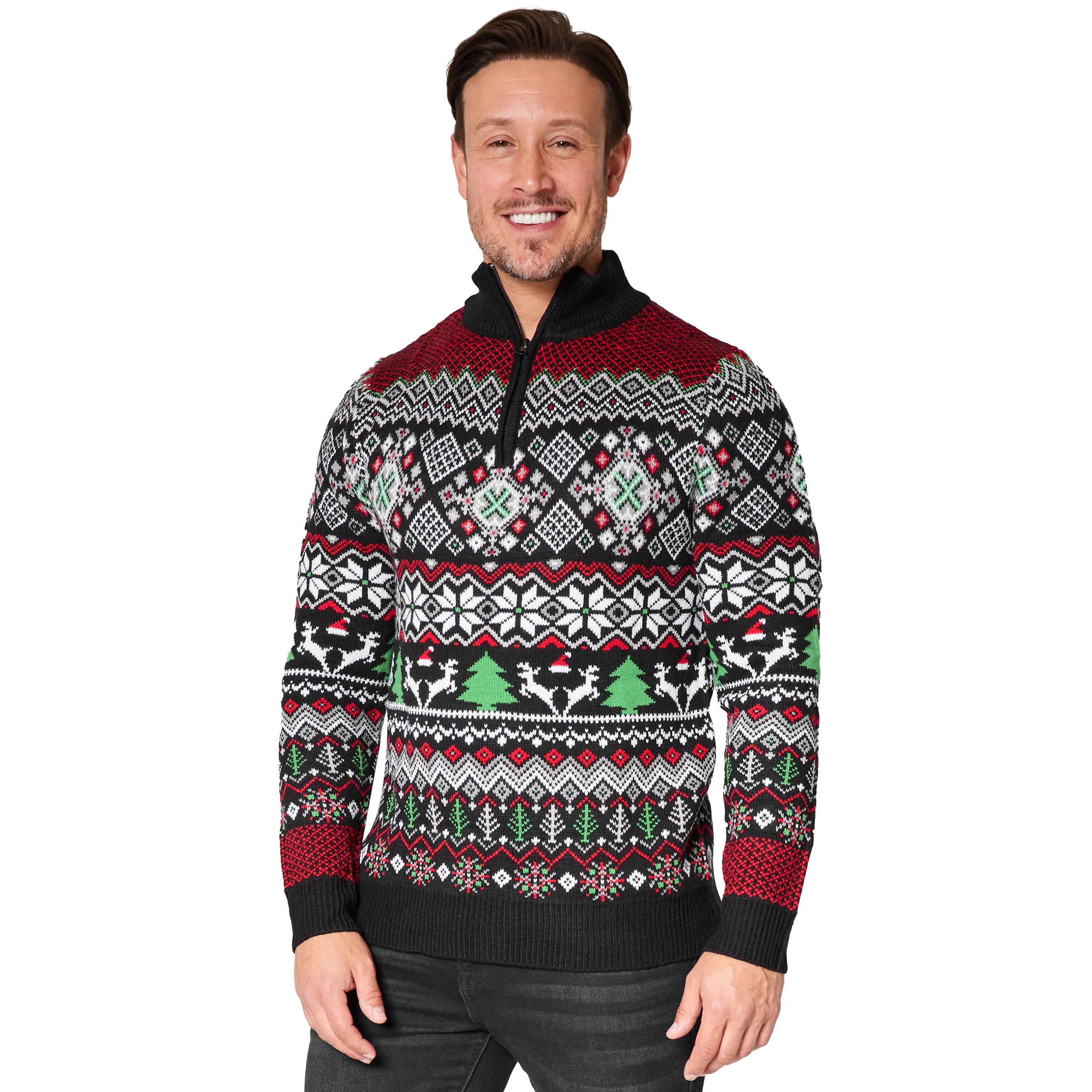 Christmas Jumpers for Men Teenagers Warm Cosy Half Zip Jumper Men Patterned Xmas Jumper Knitted Mens Sweater M-2XL - Gifts for Him