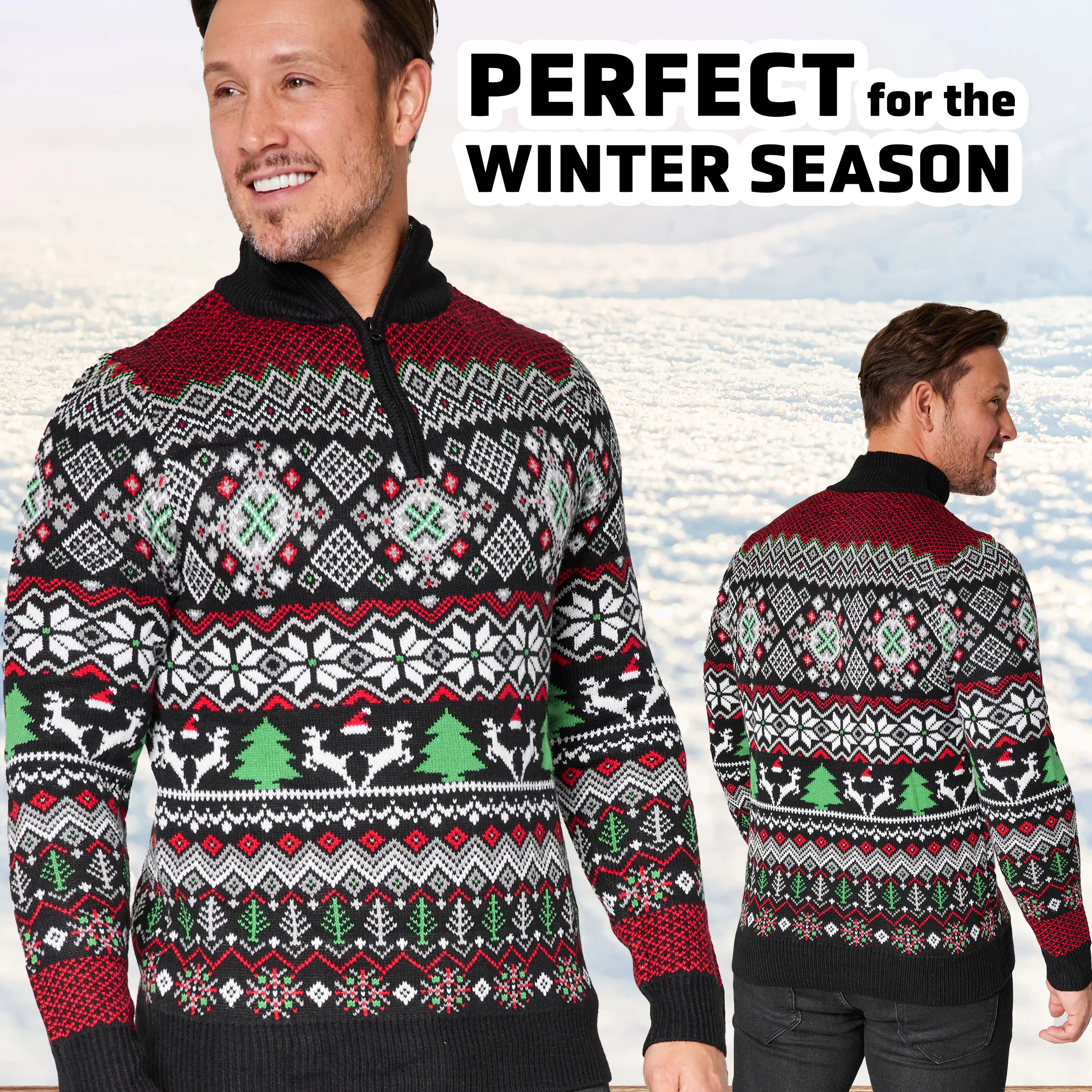 Christmas Jumpers for Men Teenagers Warm Cosy Half Zip Jumper Men Patterned Xmas Jumper Knitted Mens Sweater M-2XL - Gifts for Him - Image 3