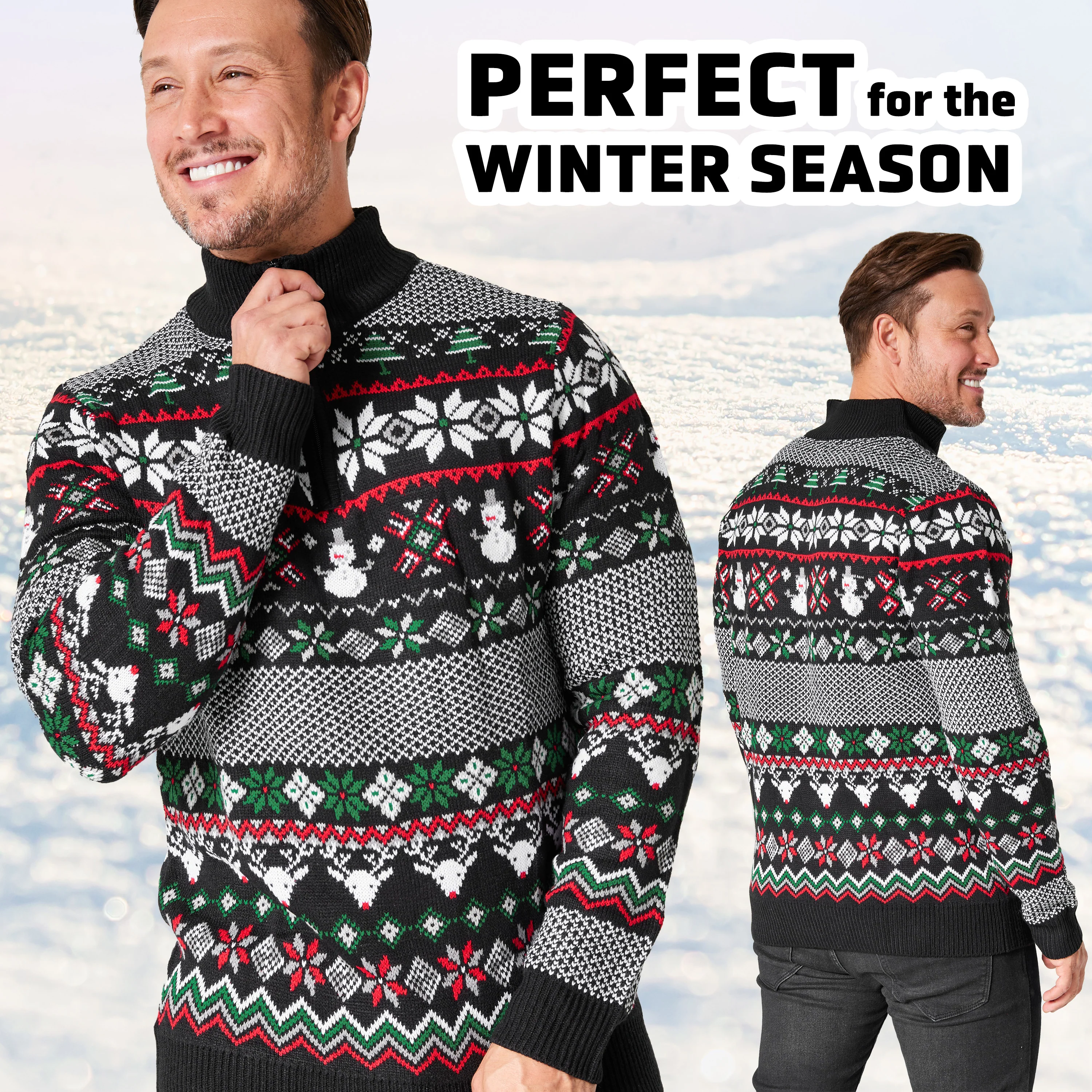 Christmas Jumpers for Men Teenagers Warm Cosy Half Zip Jumper Men Patterned Xmas Jumper Knitted Mens Sweater M-2XL - Gifts for Him - Image 3