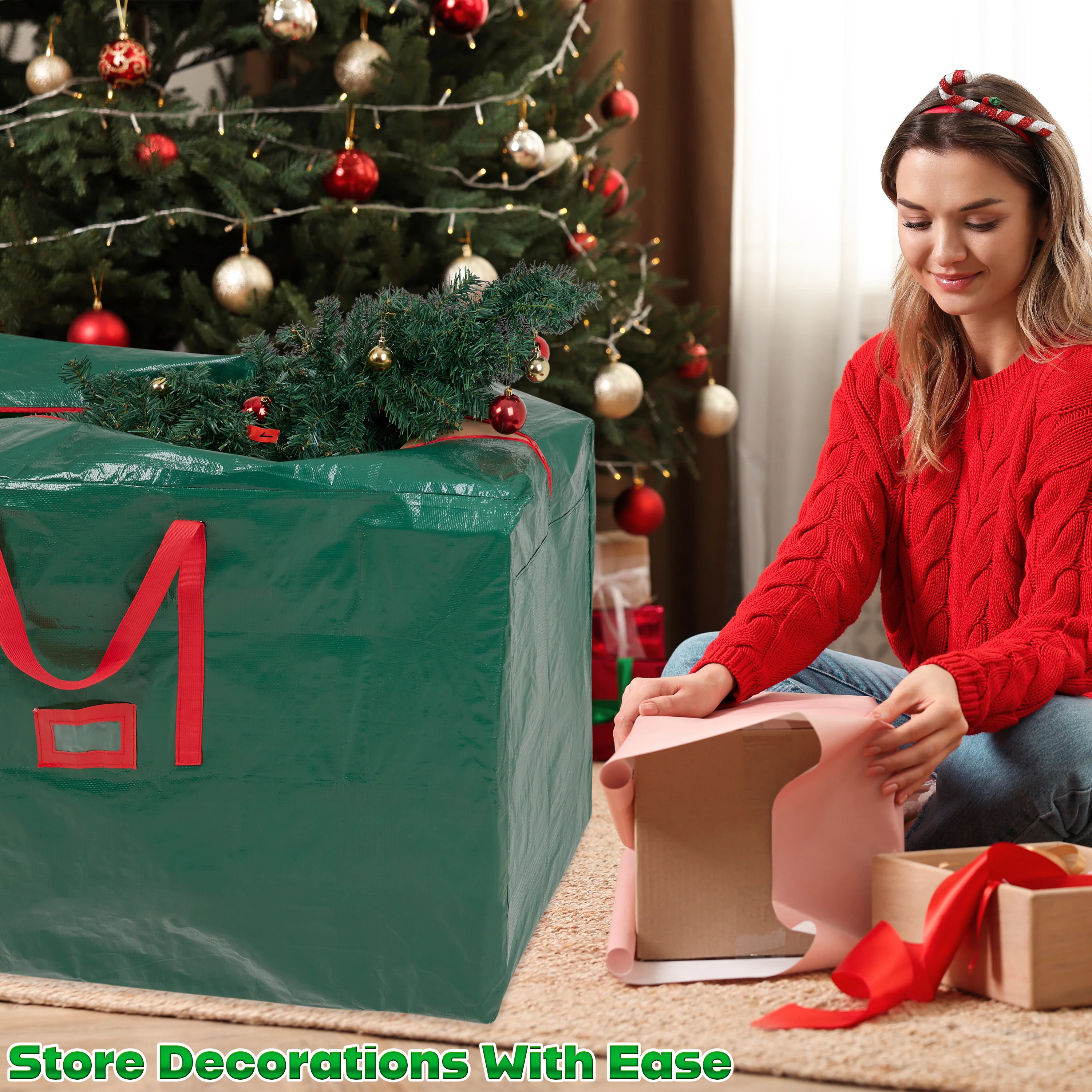 Christmas Tree Storage Bag - Zipped Christmas Storage Tree Bag - Green 120 cm - Image 2