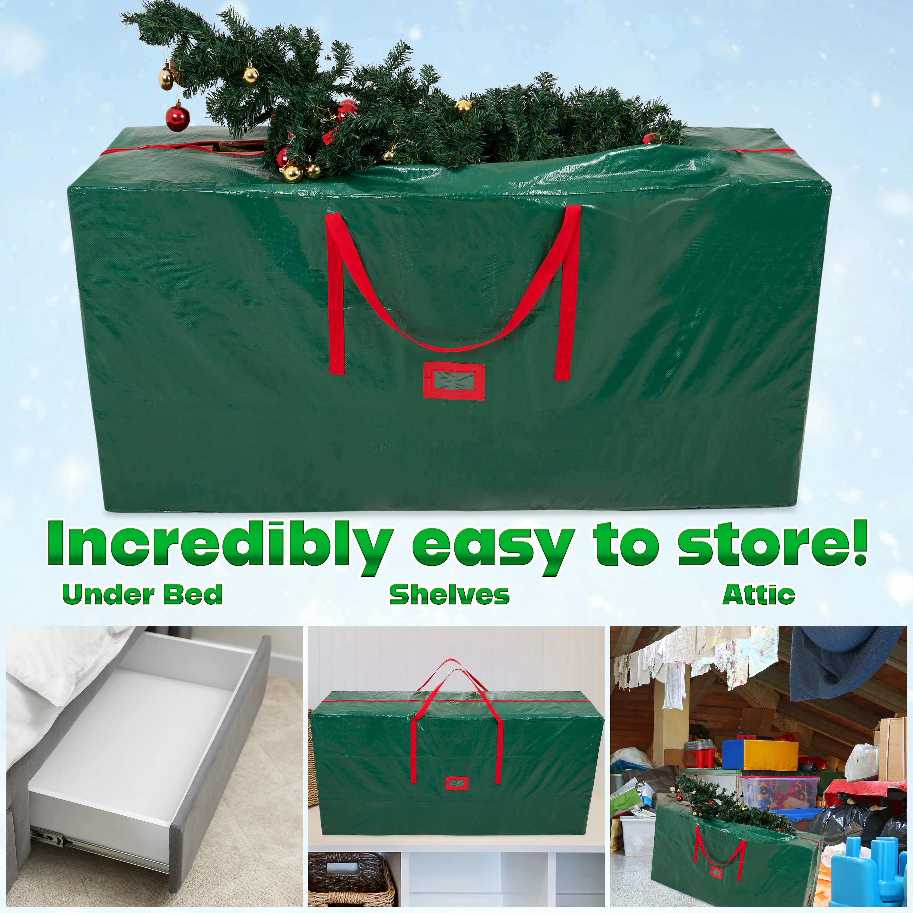 Christmas Tree Storage Bag - Zipped Christmas Storage Tree Bag - Green 160 cm - Image 5
