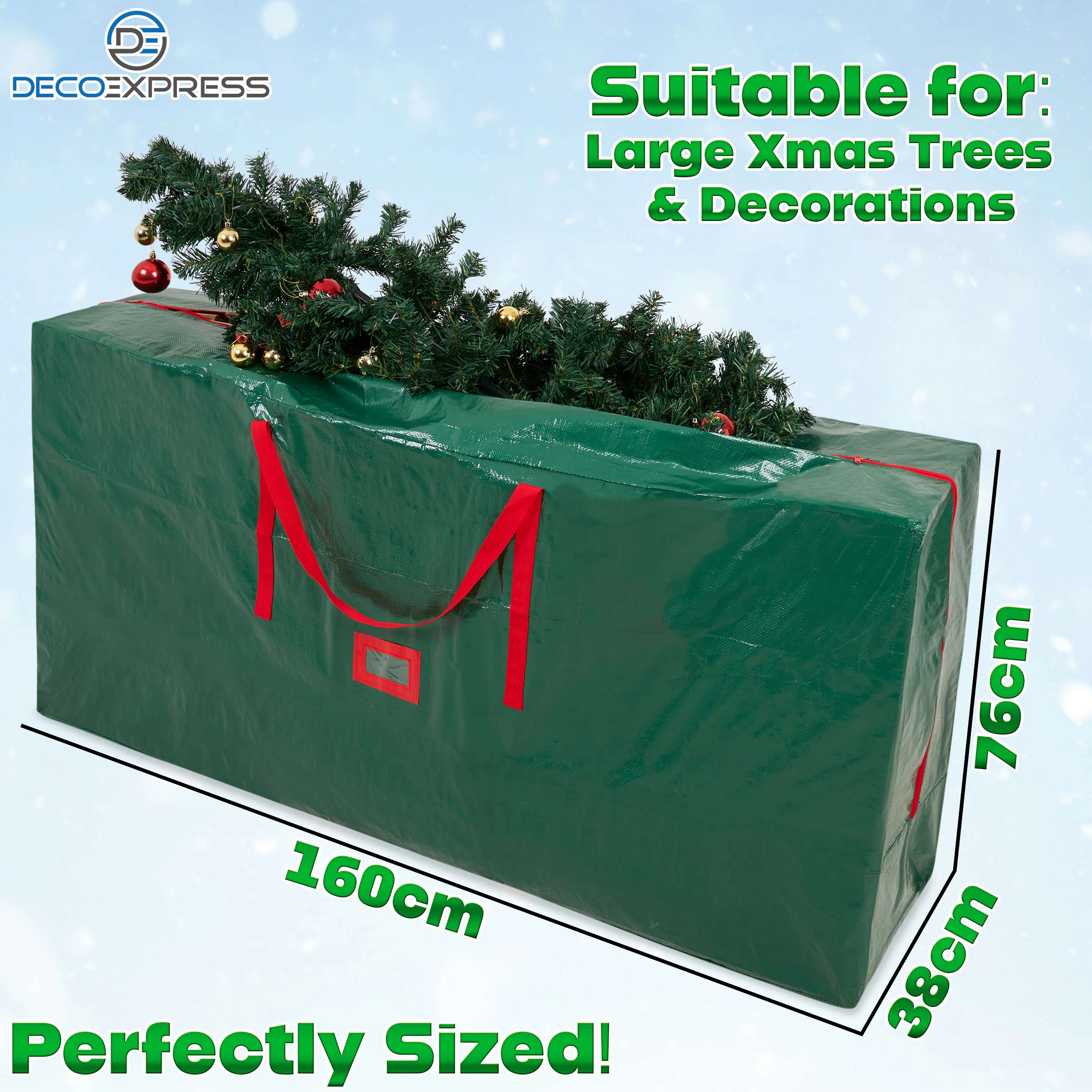 Christmas Tree Storage Bag - Zipped Christmas Storage Tree Bag - Green 160 cm - Image 6