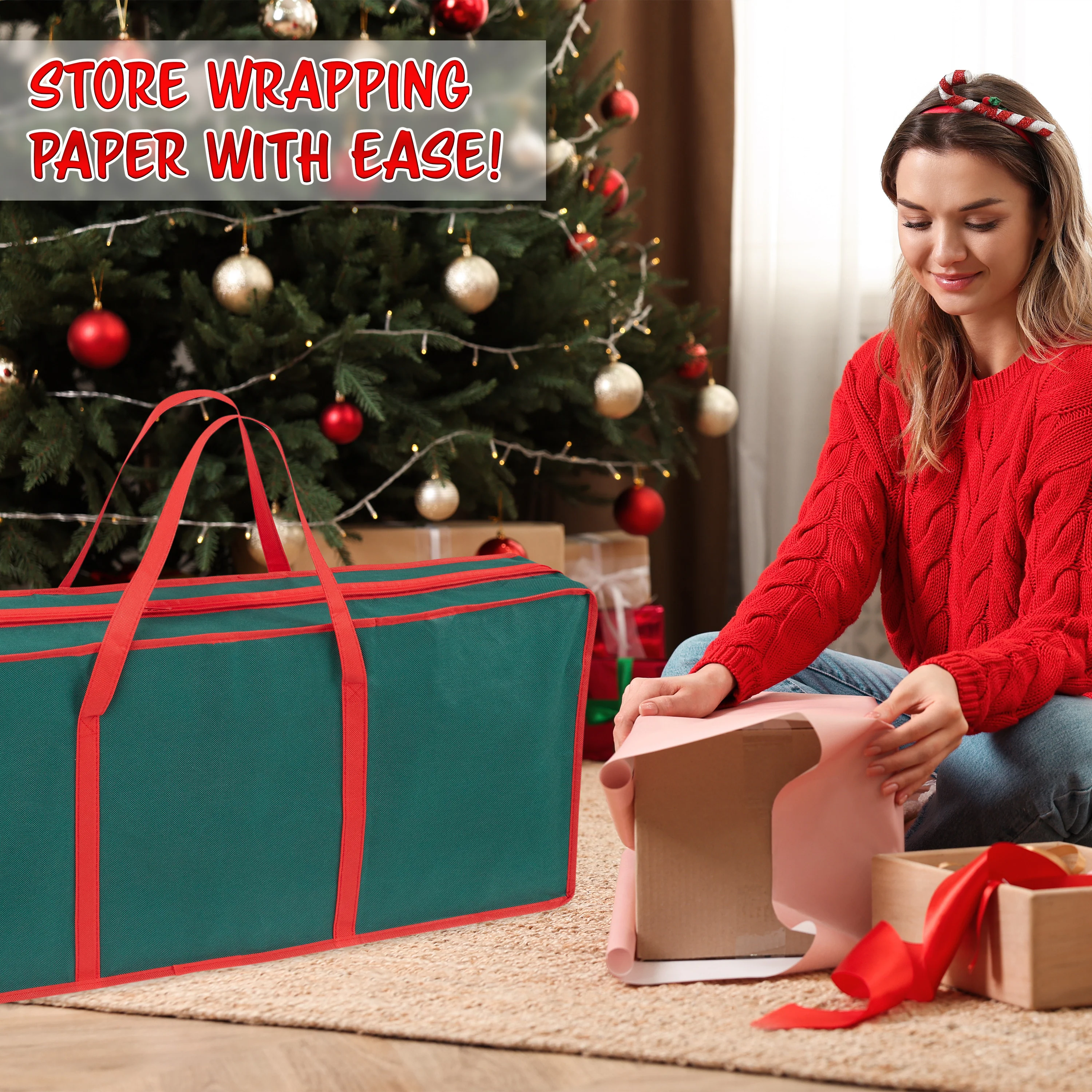 Christmas Tree Storage Bag - Zipped Christmas Storage Tree Bag - Green 82cm - Image 2