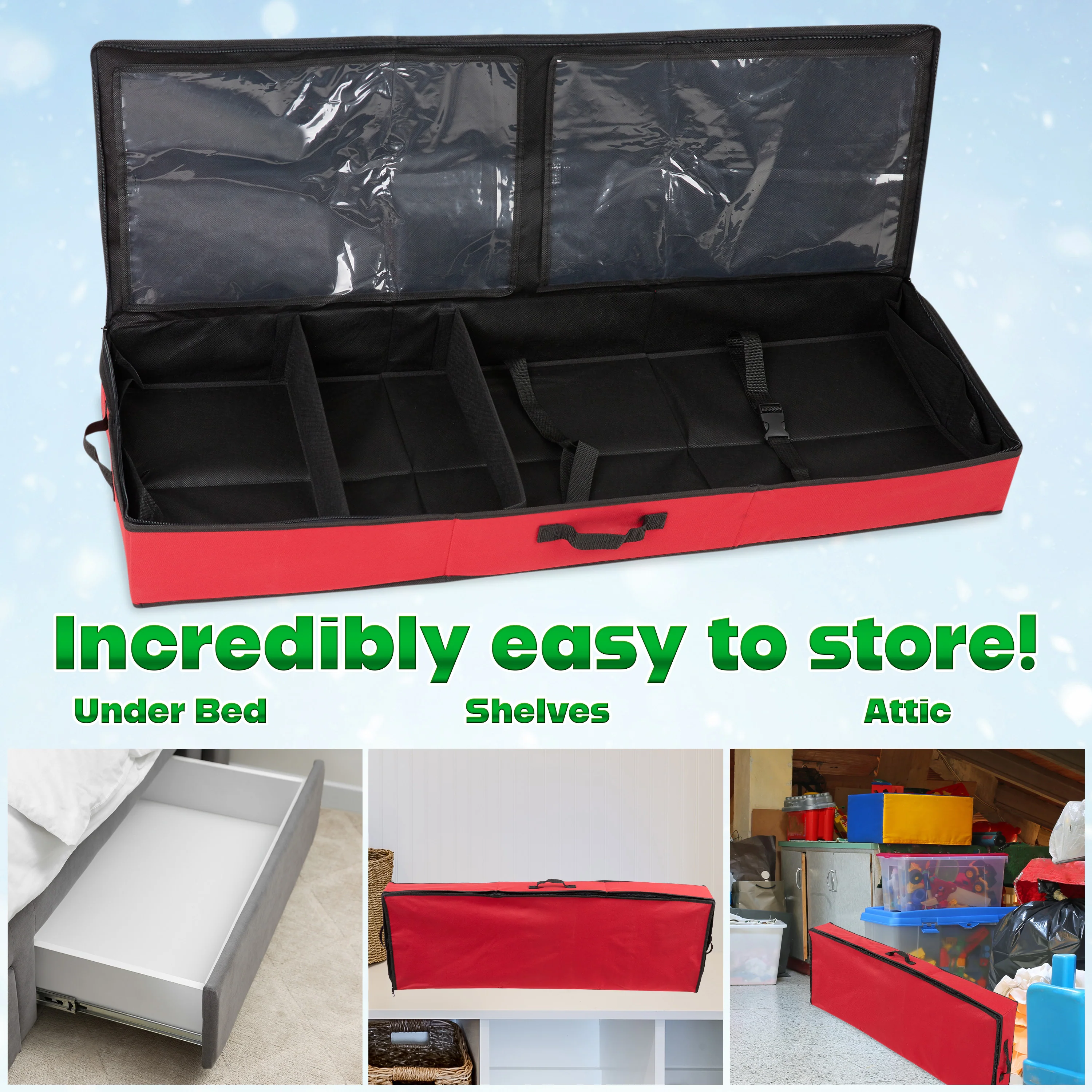 Christmas Tree Storage Bag - Zipped Christmas Storage Tree Bag - Red 100 cm - Image 5