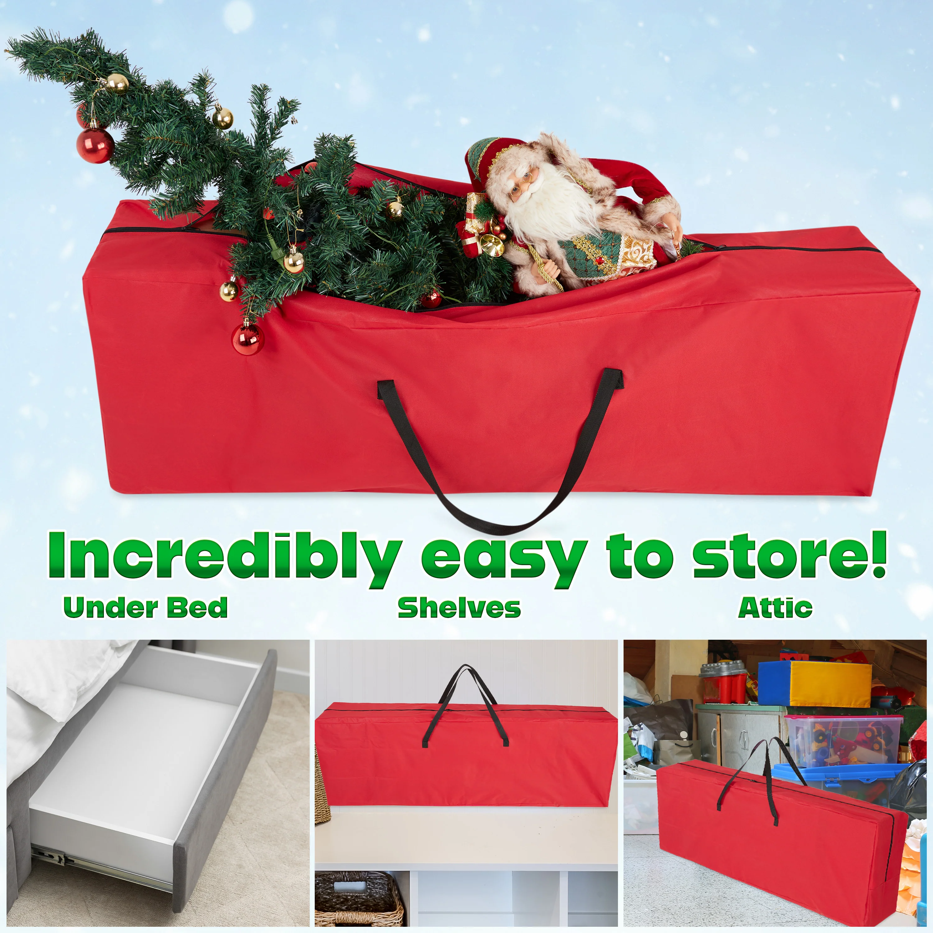 Christmas Tree Storage Bag - Zipped Christmas Storage Tree Bag - Red 160 cm - Image 5