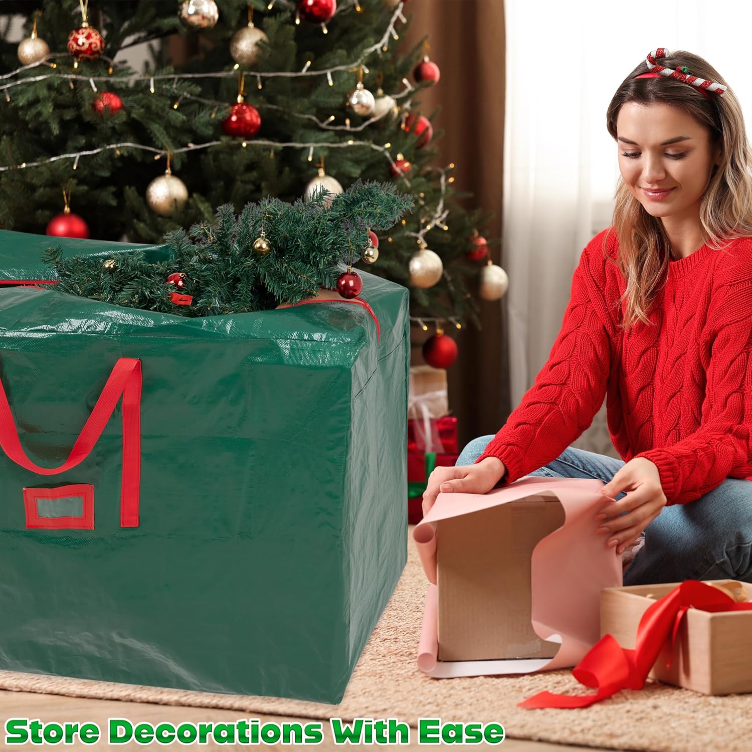 Christmas Tree Storage Bag - Zipped Christmas Storage Tree Bag with Carrying Handles (120 cm) - Image 2