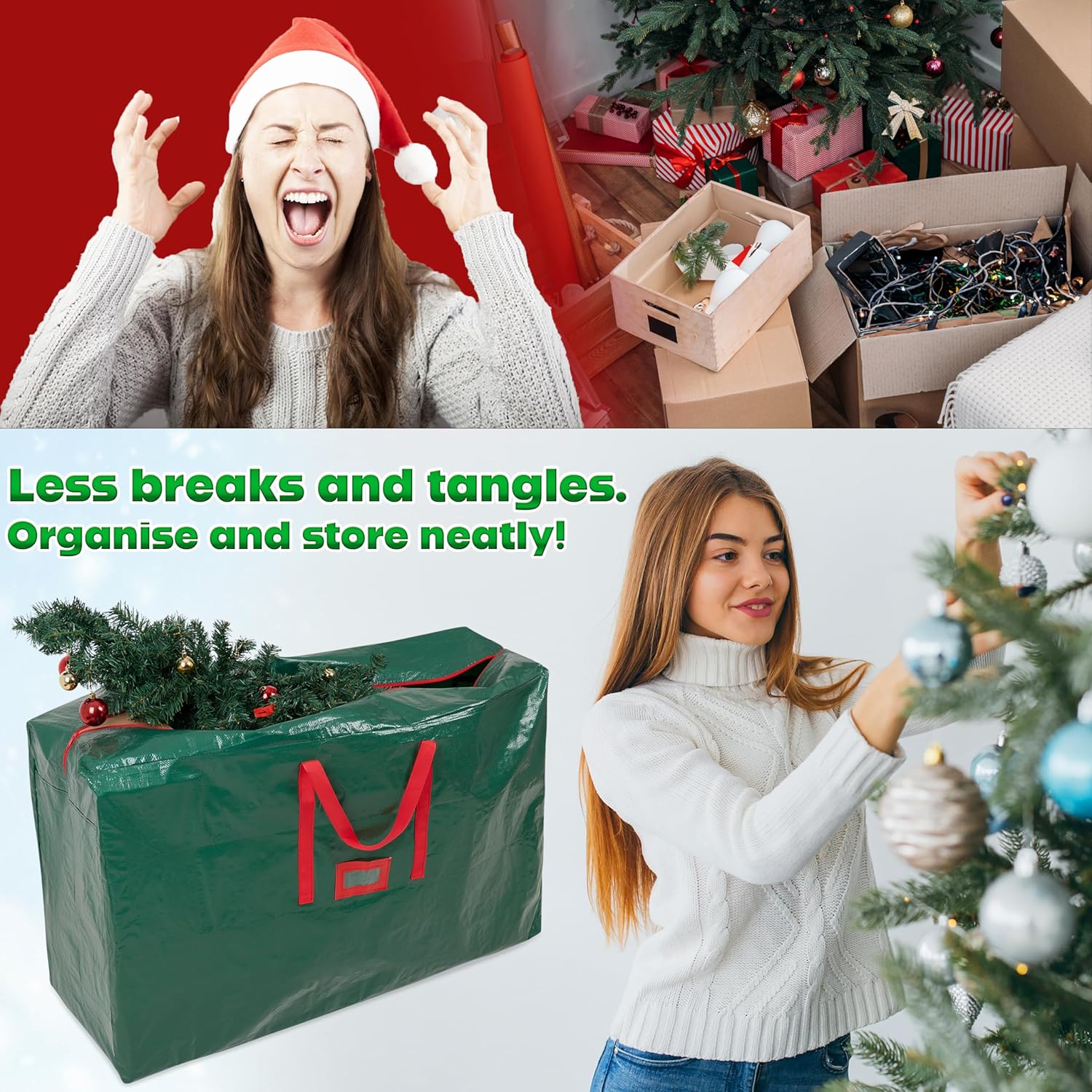 Christmas Tree Storage Bag - Zipped Christmas Storage Tree Bag with Carrying Handles (120 cm) - Image 5