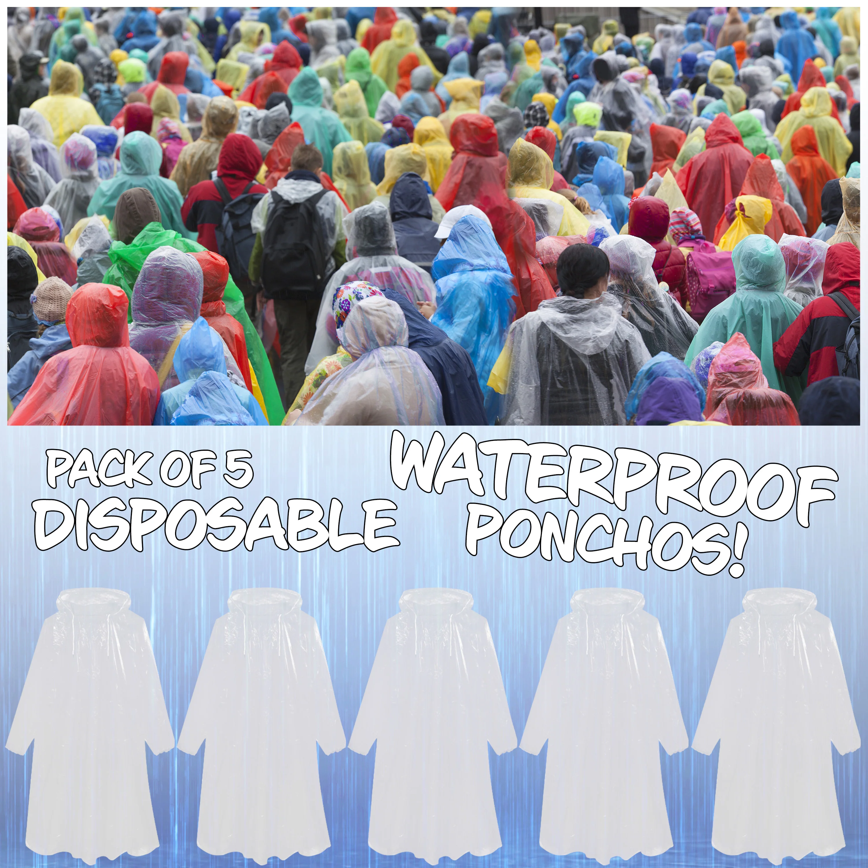 CityComfort Adults Rain Poncho Disposable Transparent Waterproof Ponchos Multipack - Image 2