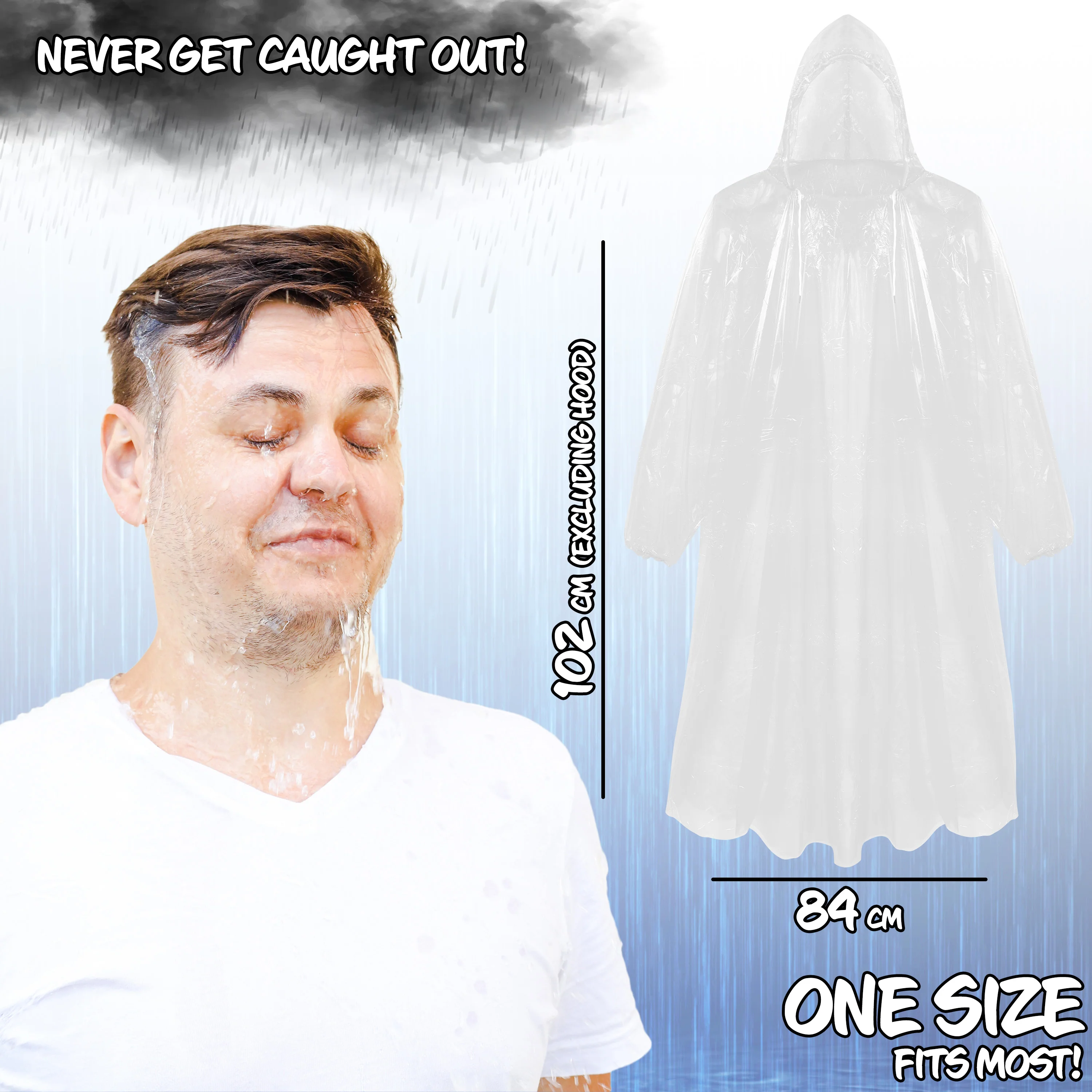 CityComfort Adults Rain Poncho Disposable Transparent Waterproof Ponchos Multipack - Image 6