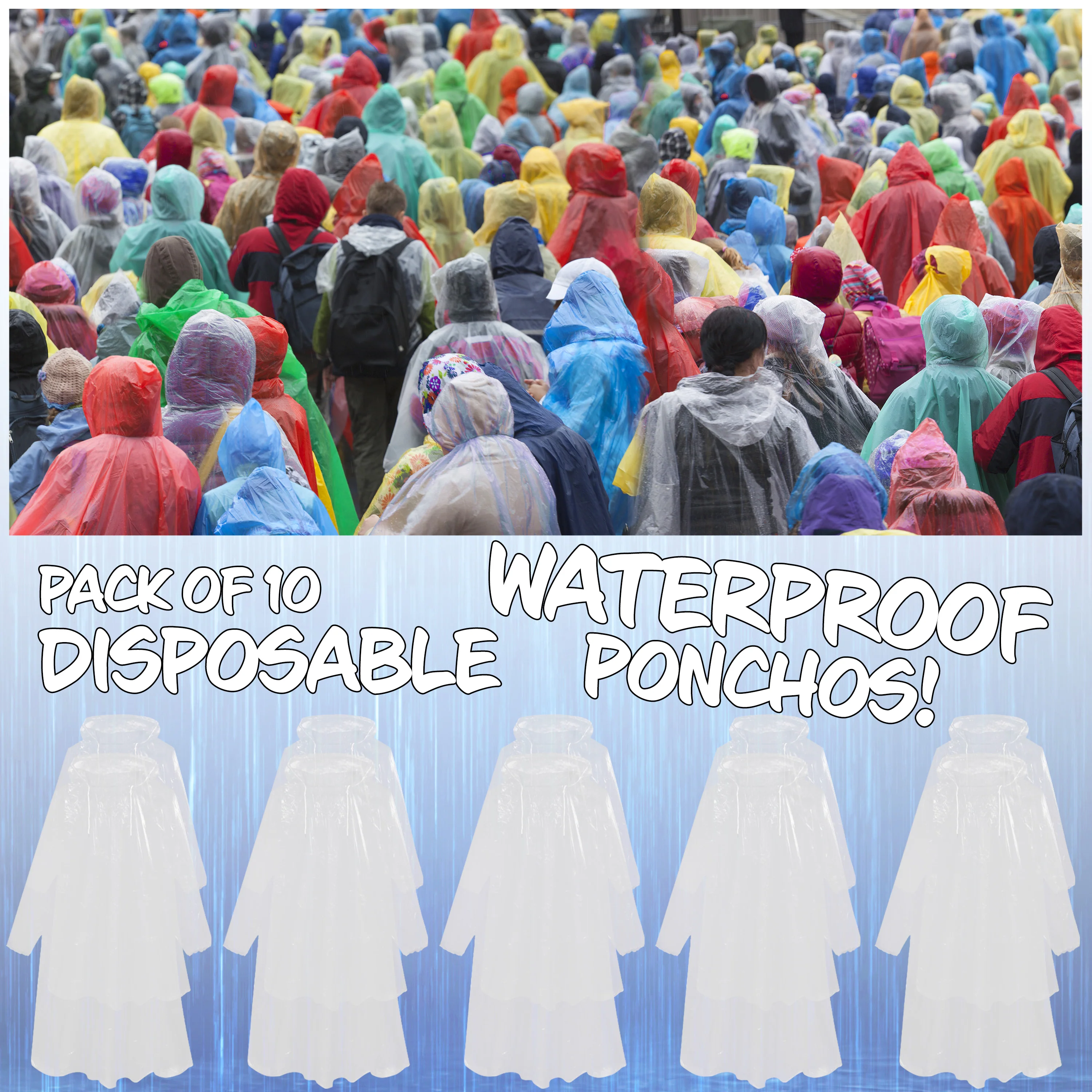 CityComfort Adults Rain Poncho Disposable Transparent Waterproof Ponchos Multipack - Image 2