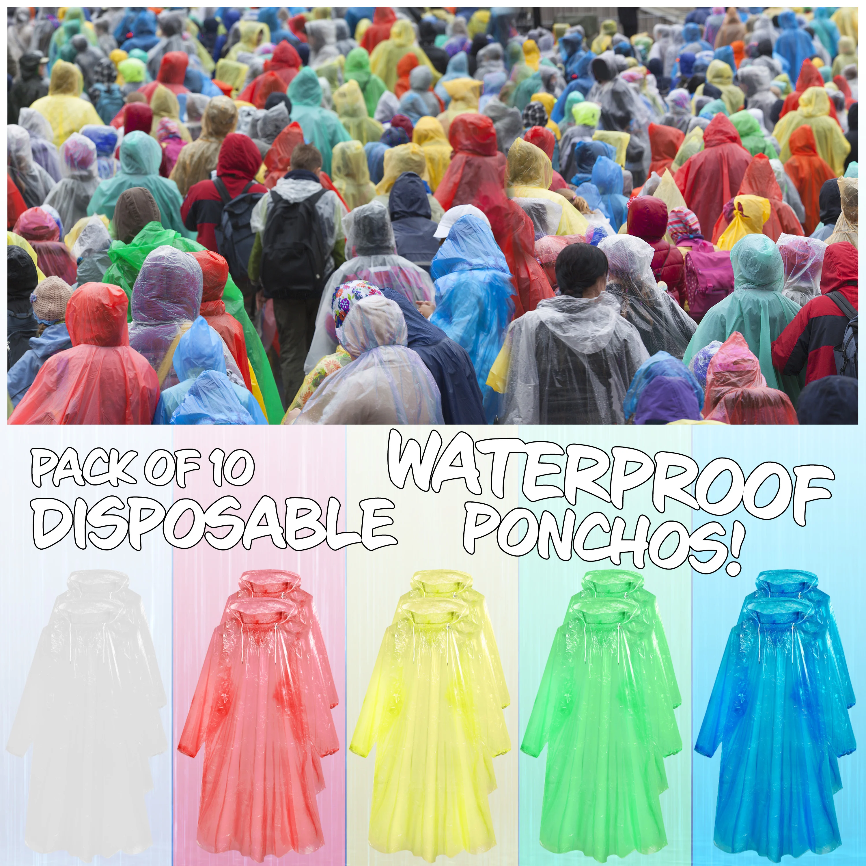 CityComfort Adults Rain Poncho Disposable Transparent Waterproof Ponchos Multipack - Image 8