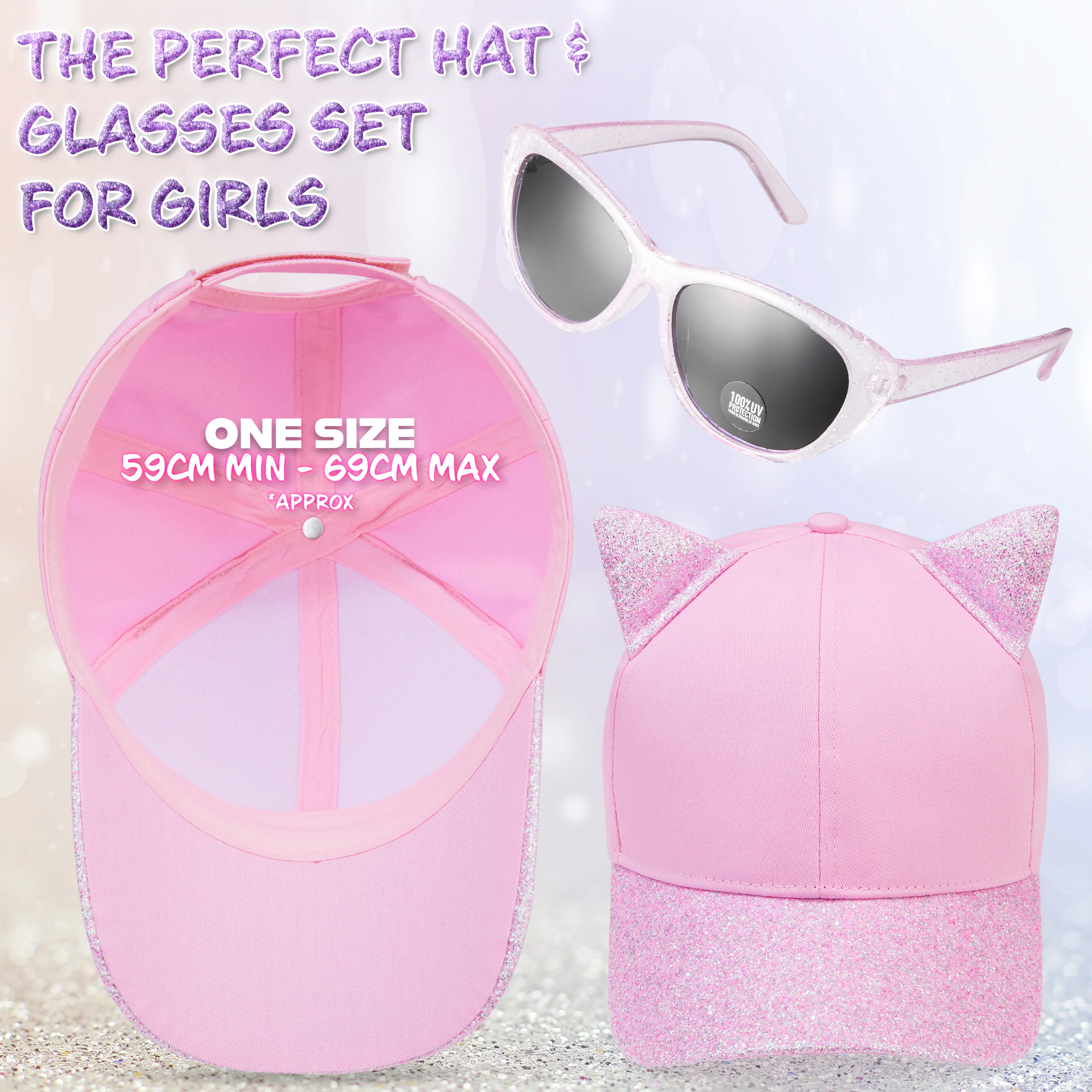 CityComfort Baseball Cap and Kids Sunglasses Set for Girls - Glitter Sun Hat and UV Protection Girls Sunglasses - Image 15