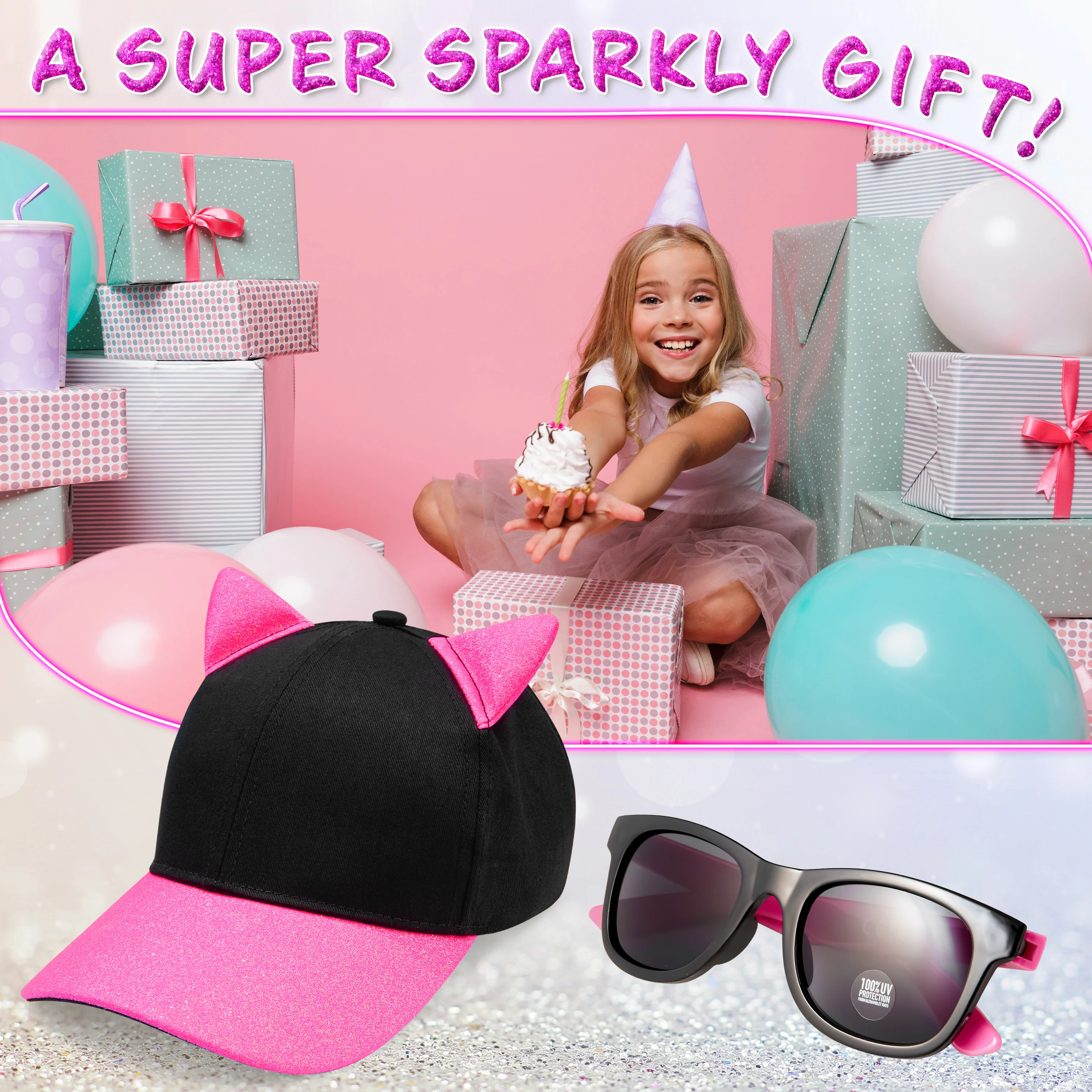 CityComfort Baseball Cap and Kids Sunglasses Set for Girls - Glitter Sun Hat and UV Protection Girls Sunglasses - Image 32