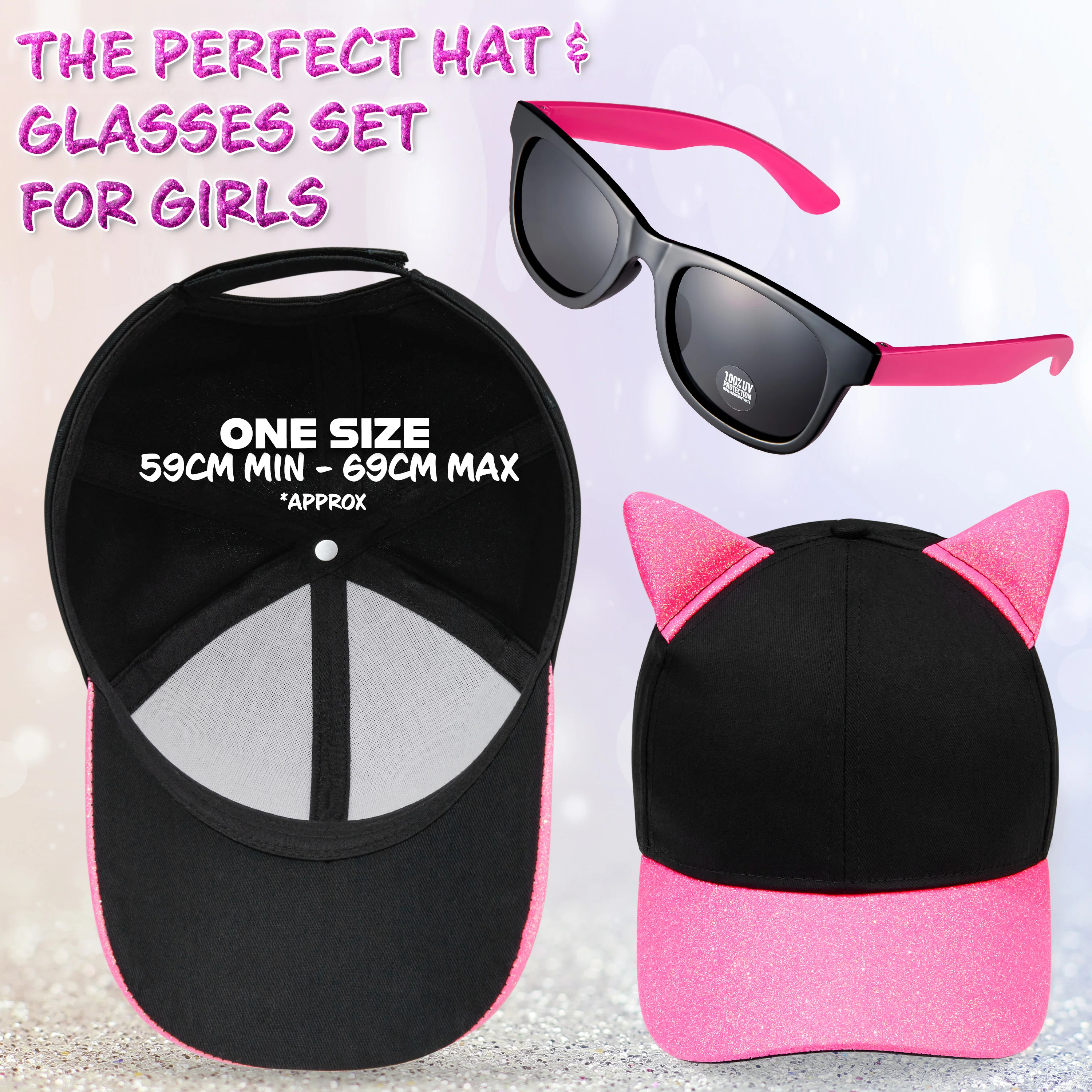 CityComfort Baseball Cap and Kids Sunglasses Set for Girls - Glitter Sun Hat and UV Protection Girls Sunglasses - Image 36