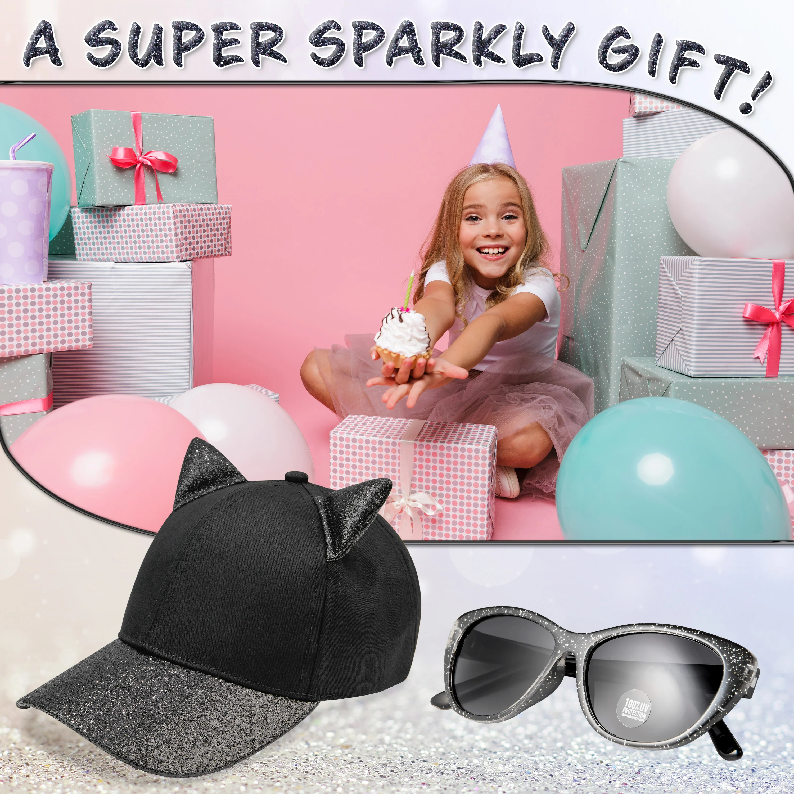 CityComfort Baseball Cap and Kids Sunglasses Set for Girls - Glitter Sun Hat and UV Protection Girls Sunglasses - Image 4