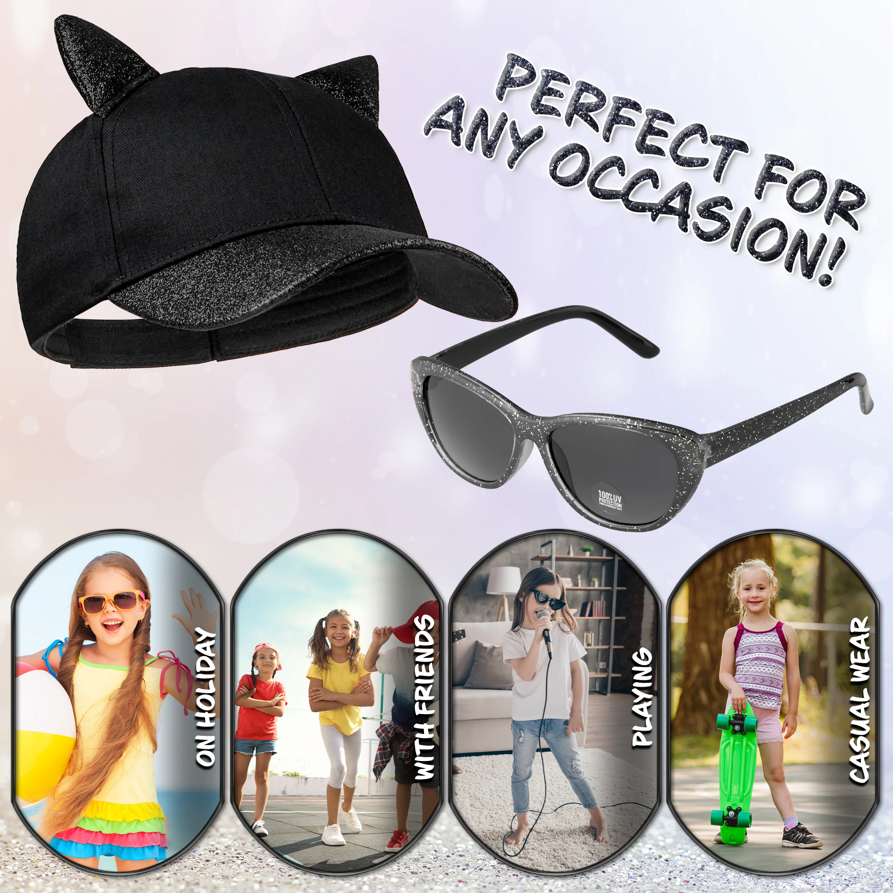 CityComfort Baseball Cap and Kids Sunglasses Set for Girls - Glitter Sun Hat and UV Protection Girls Sunglasses - Image 5