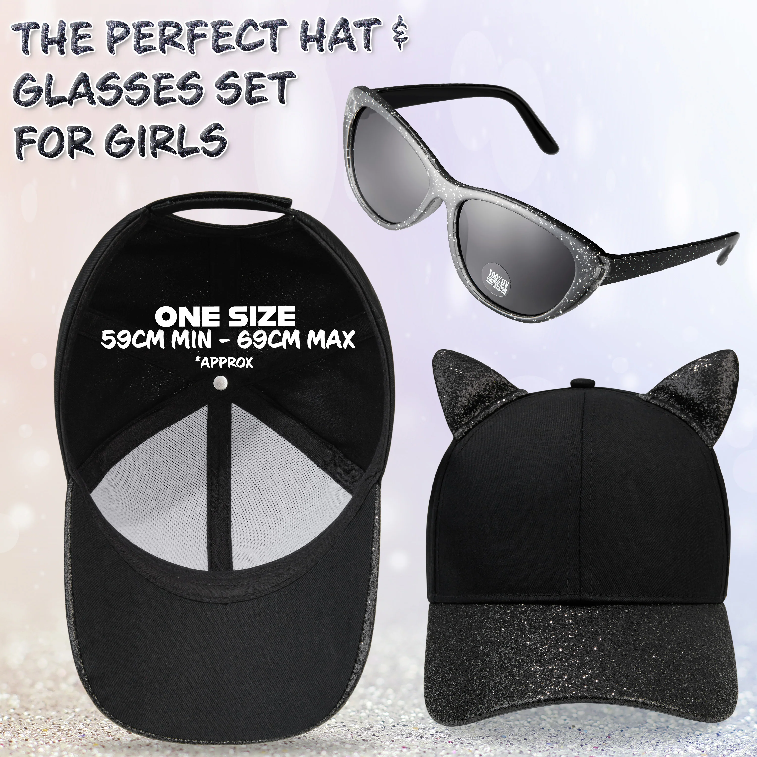 CityComfort Baseball Cap and Kids Sunglasses Set for Girls - Glitter Sun Hat and UV Protection Girls Sunglasses - Image 8