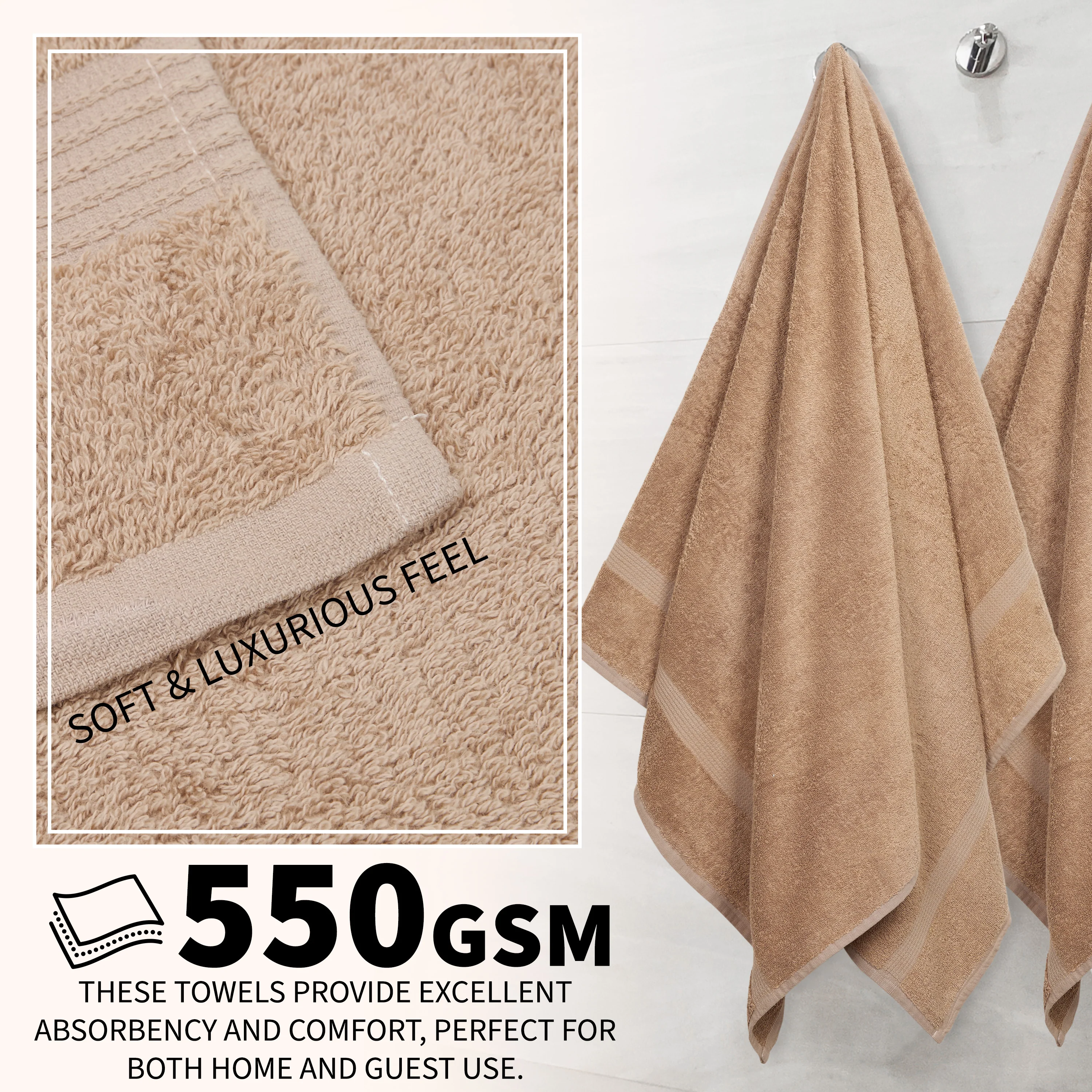 CityComfort Bath Towels Set of 4 100% Cotton 550 GSM 75x135cm Highly Absorbent Fluffy Bathroom Towels Household Essentials - Image 10
