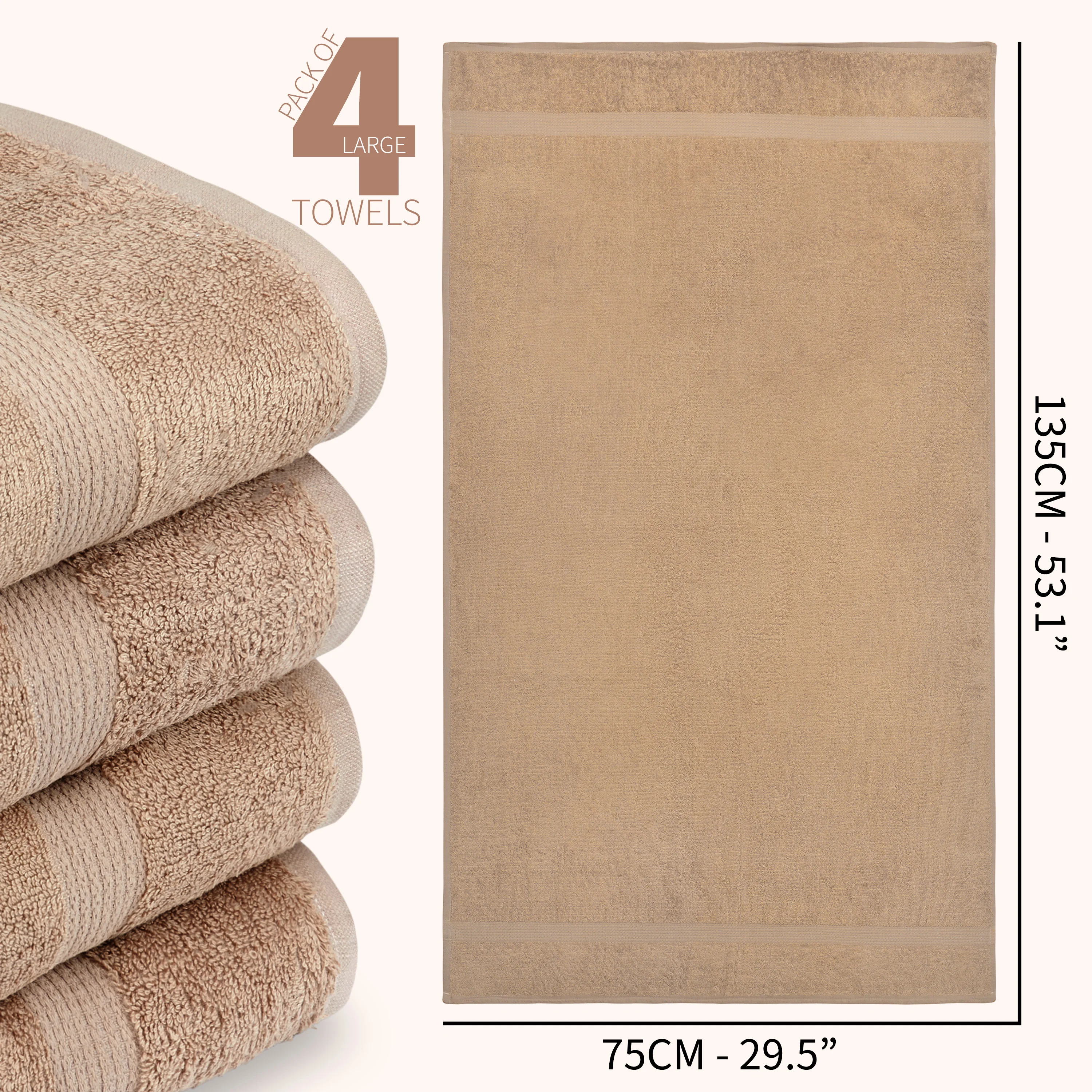 CityComfort Bath Towels Set of 4 100% Cotton 550 GSM 75x135cm Highly Absorbent Fluffy Bathroom Towels Household Essentials - Image 12