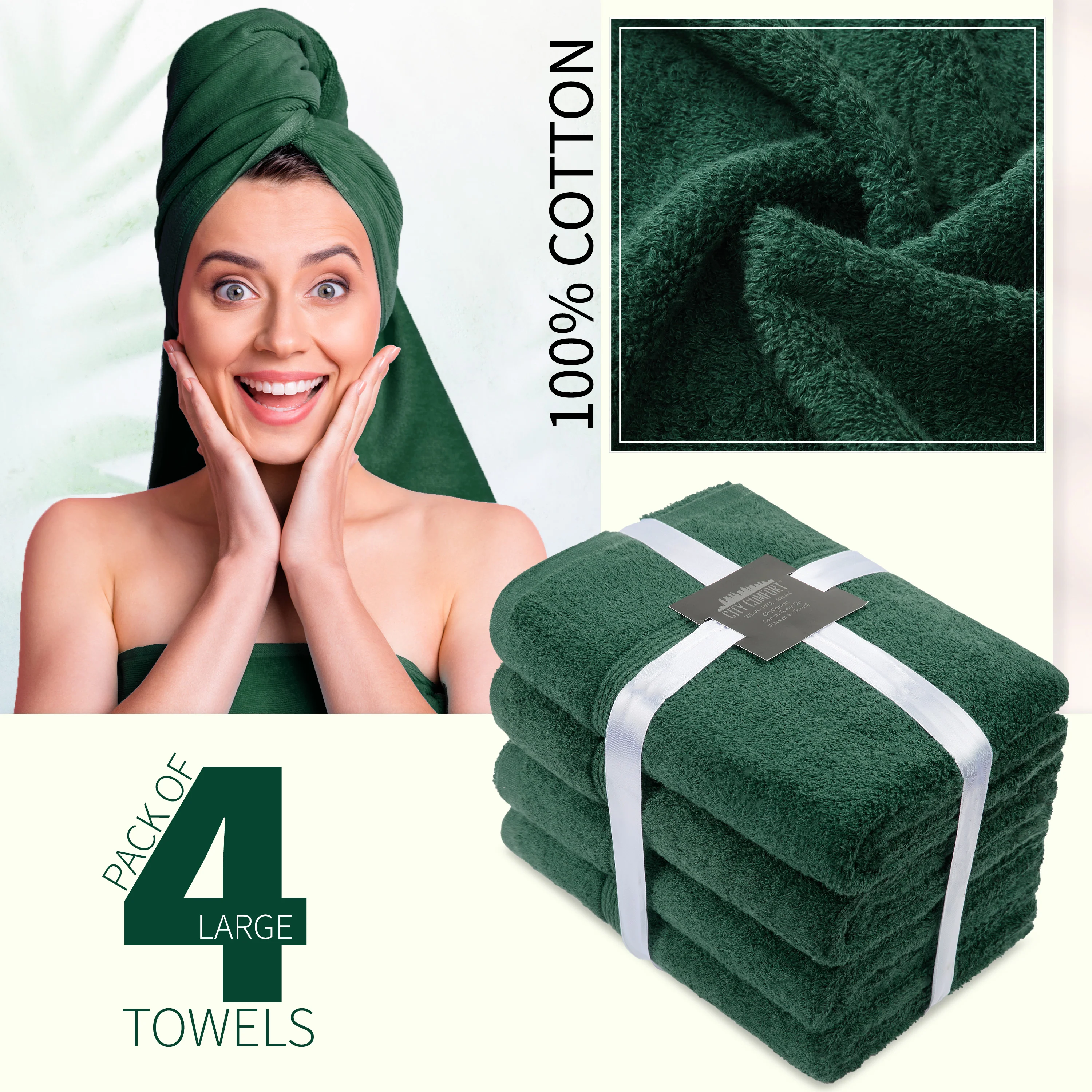 CityComfort Bath Towels Set of 4 100% Cotton 550 GSM 75x135cm Highly Absorbent Fluffy Bathroom Towels Household Essentials - Image 15