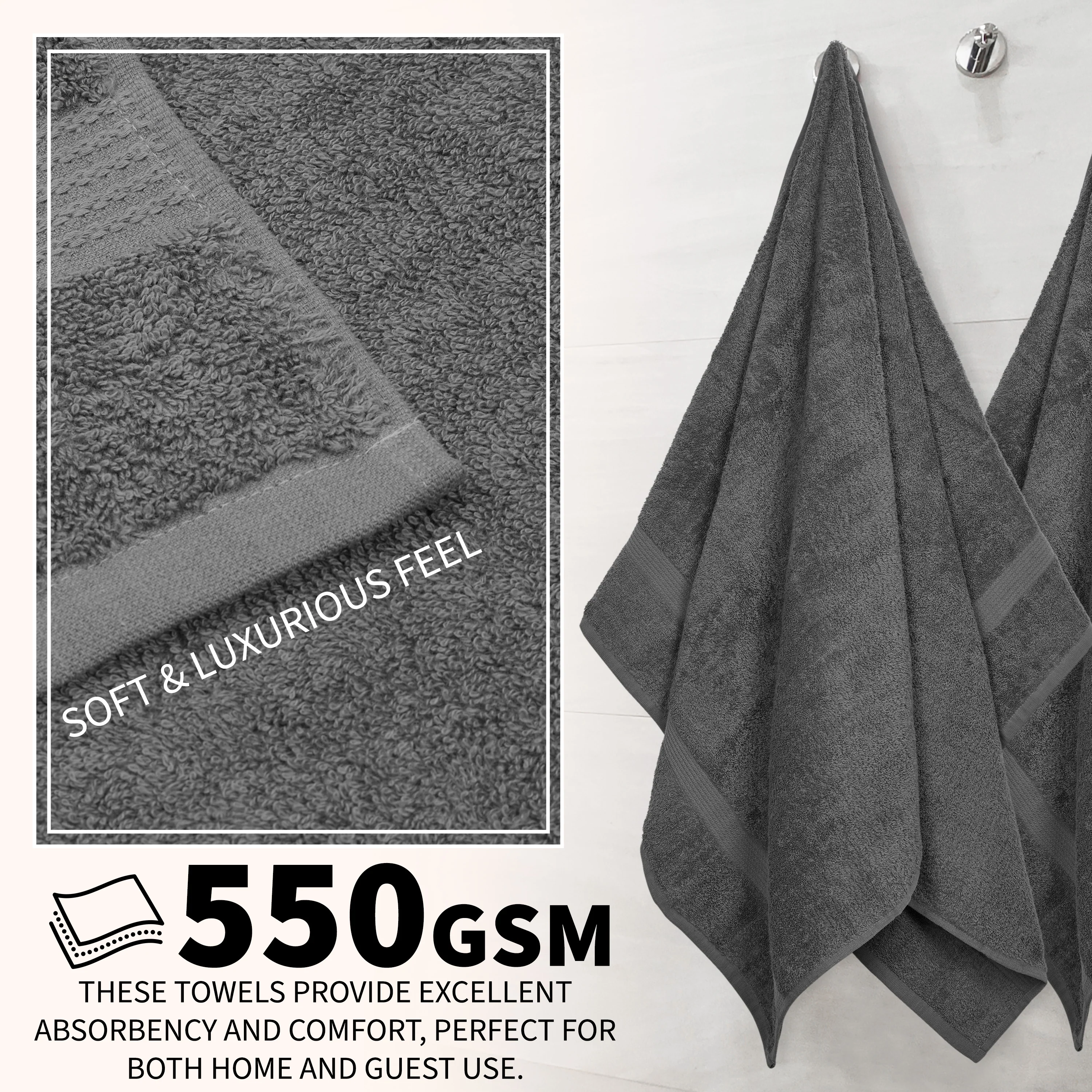 CityComfort Bath Towels Set of 4 100% Cotton 550 GSM 75x135cm Highly Absorbent Fluffy Bathroom Towels Household Essentials - Image 22