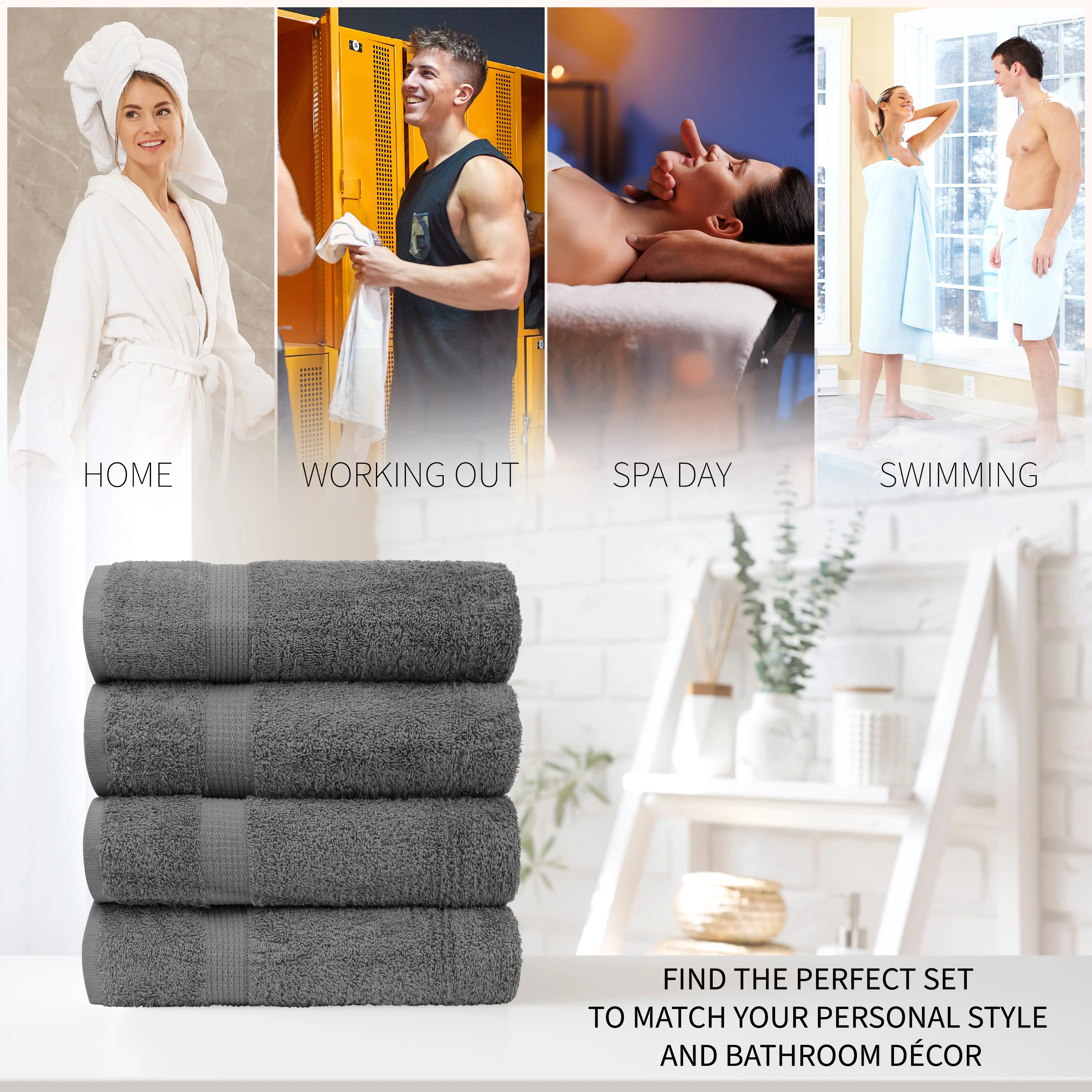 CityComfort Bath Towels Set of 4 100% Cotton 550 GSM 75x135cm Highly Absorbent Fluffy Bathroom Towels Household Essentials - Image 23