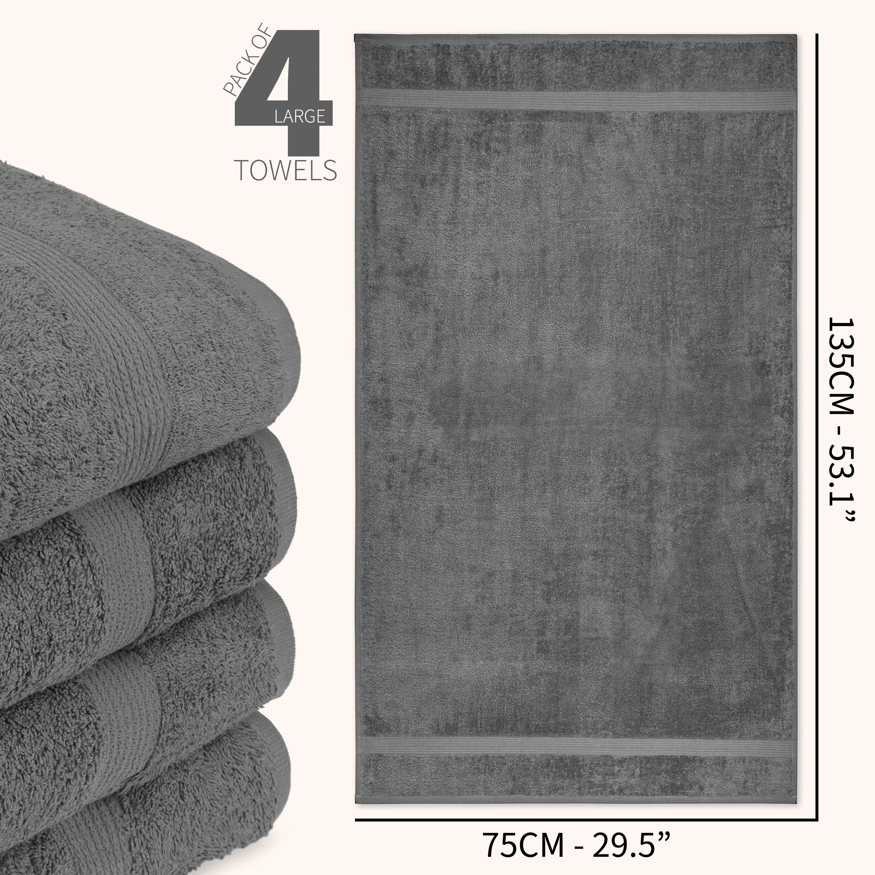 CityComfort Bath Towels Set of 4 100% Cotton 550 GSM 75x135cm Highly Absorbent Fluffy Bathroom Towels Household Essentials - Image 24
