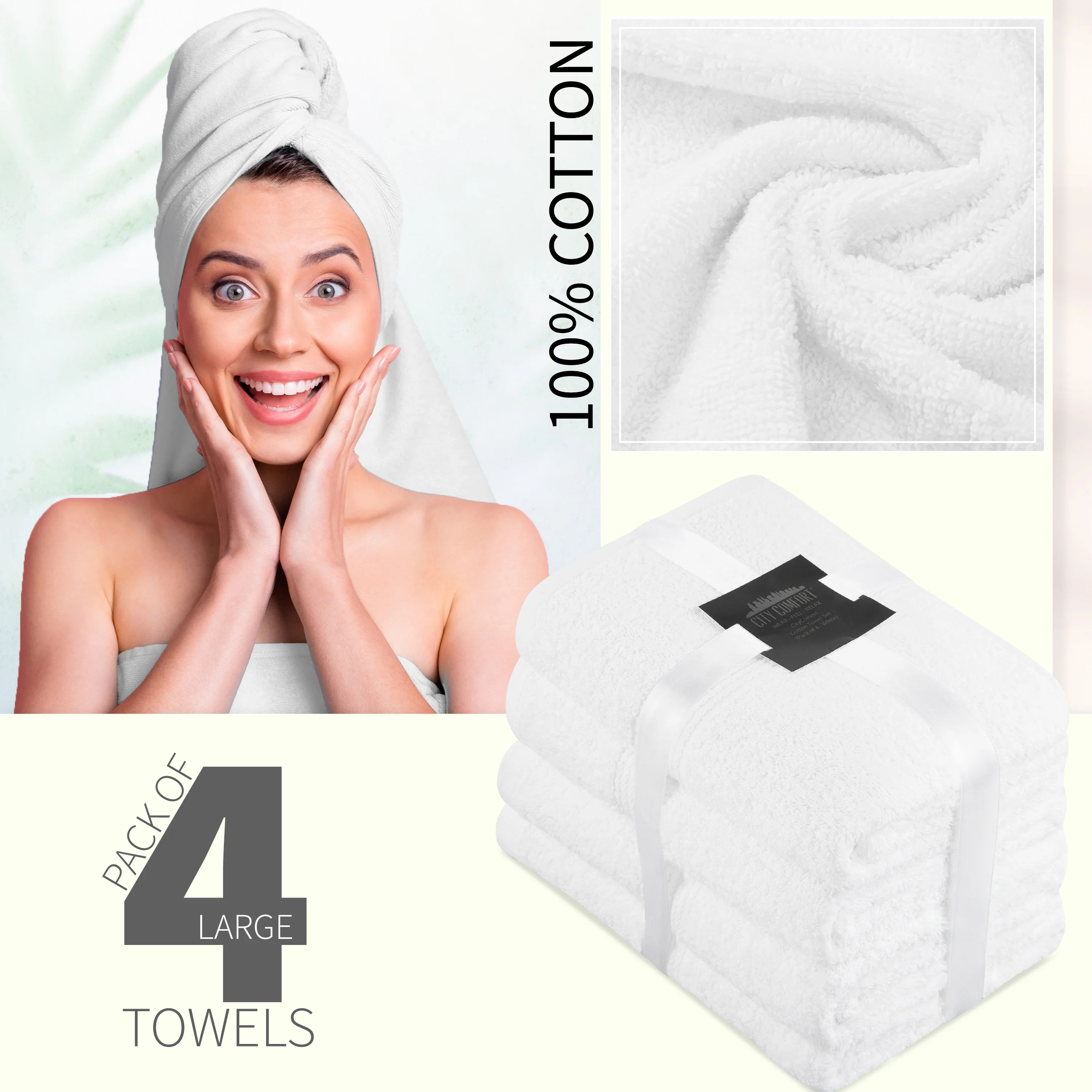 CityComfort Bath Towels Set of 4 100% Cotton 550 GSM 75x135cm Highly Absorbent Fluffy Bathroom Towels Household Essentials - Image 27