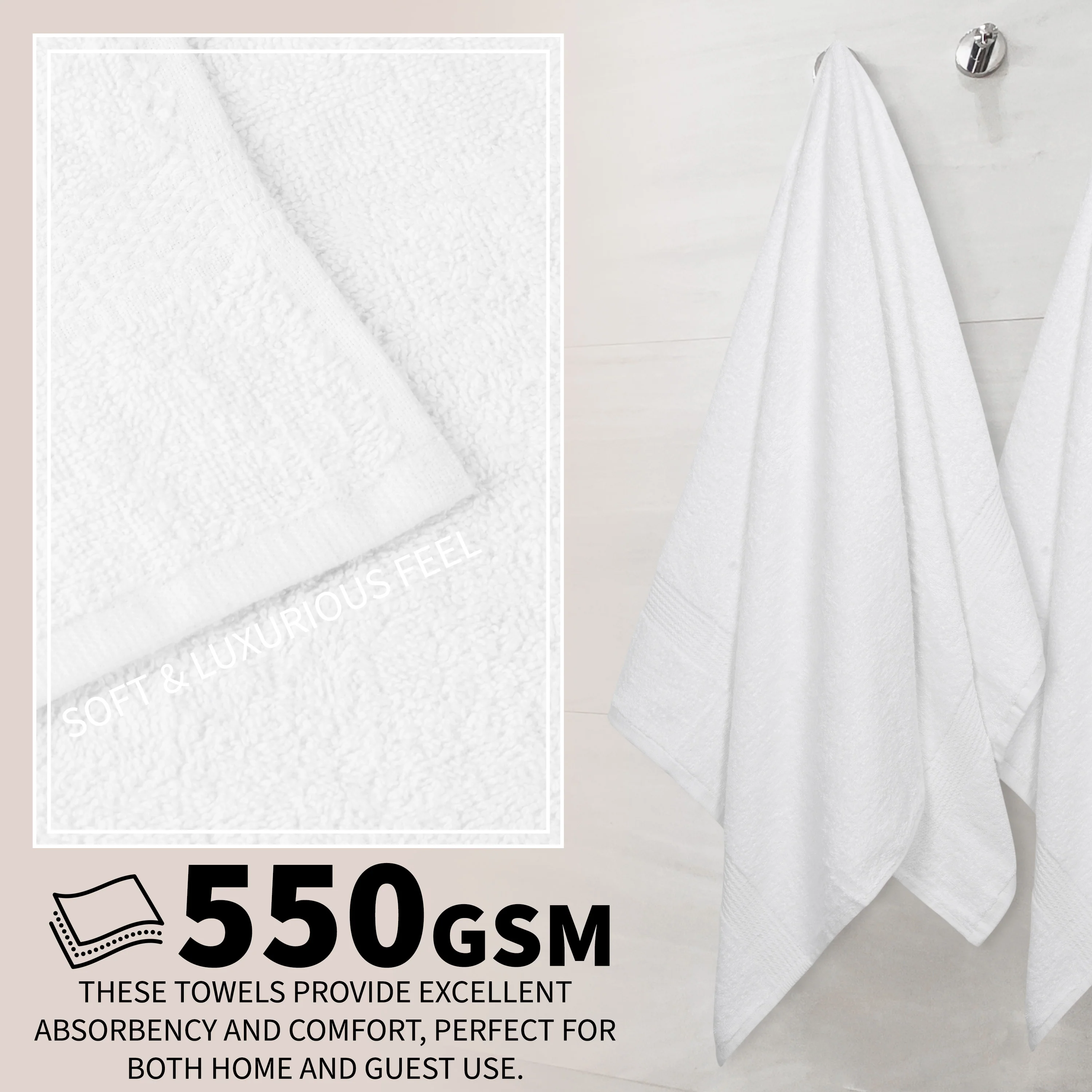 CityComfort Bath Towels Set of 4 100% Cotton 550 GSM 75x135cm Highly Absorbent Fluffy Bathroom Towels Household Essentials - Image 28