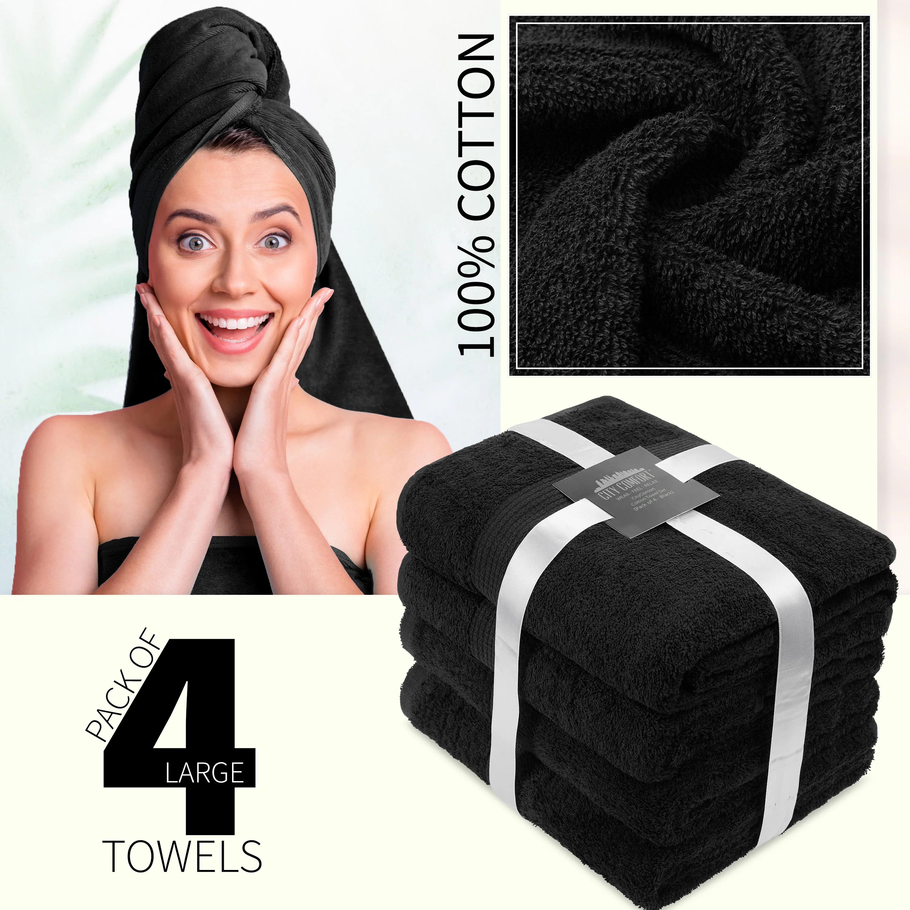 CityComfort Bath Towels Set of 4 100% Cotton 550 GSM 75x135cm Highly Absorbent Fluffy Bathroom Towels Household Essentials - Image 3