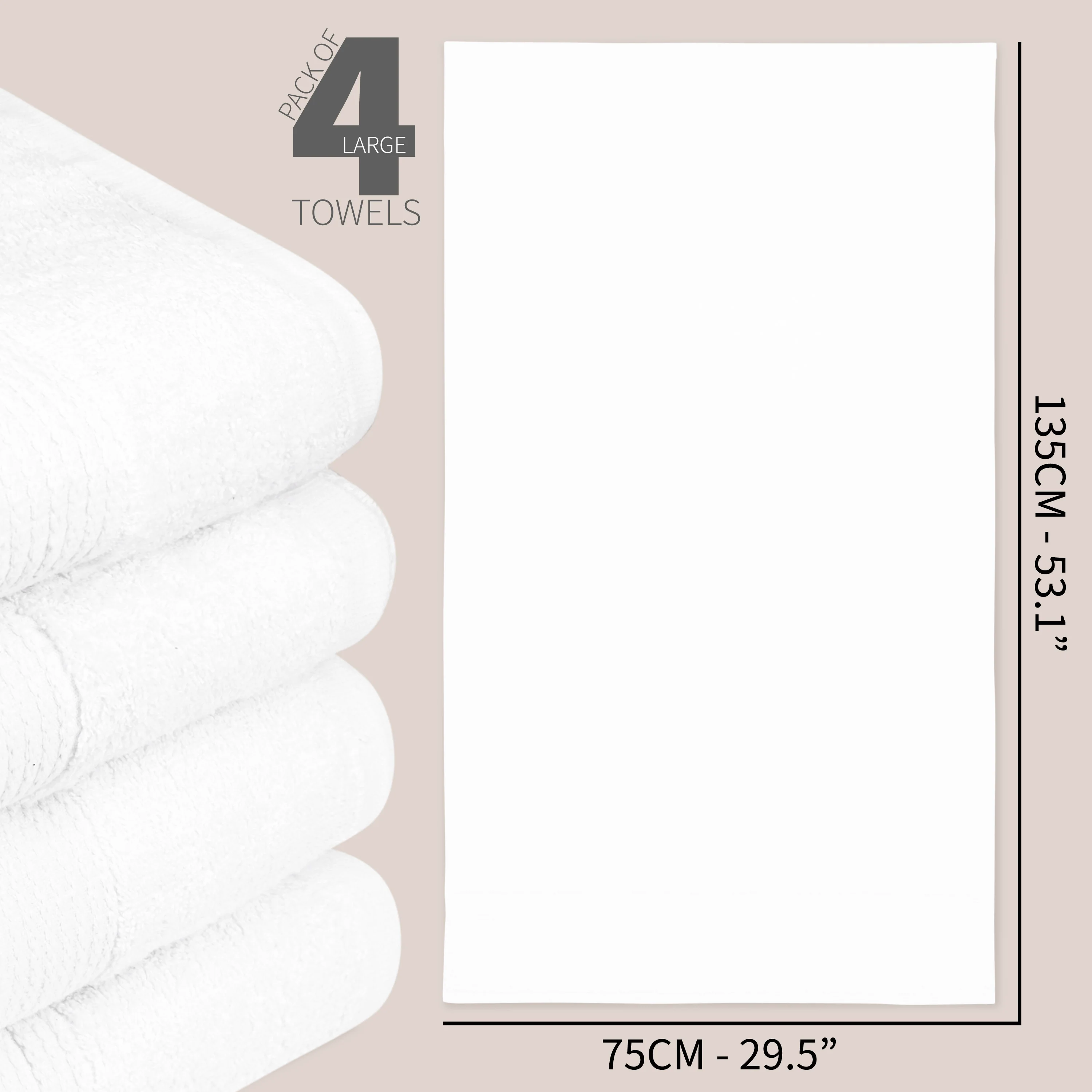 CityComfort Bath Towels Set of 4 100% Cotton 550 GSM 75x135cm Highly Absorbent Fluffy Bathroom Towels Household Essentials - Image 30
