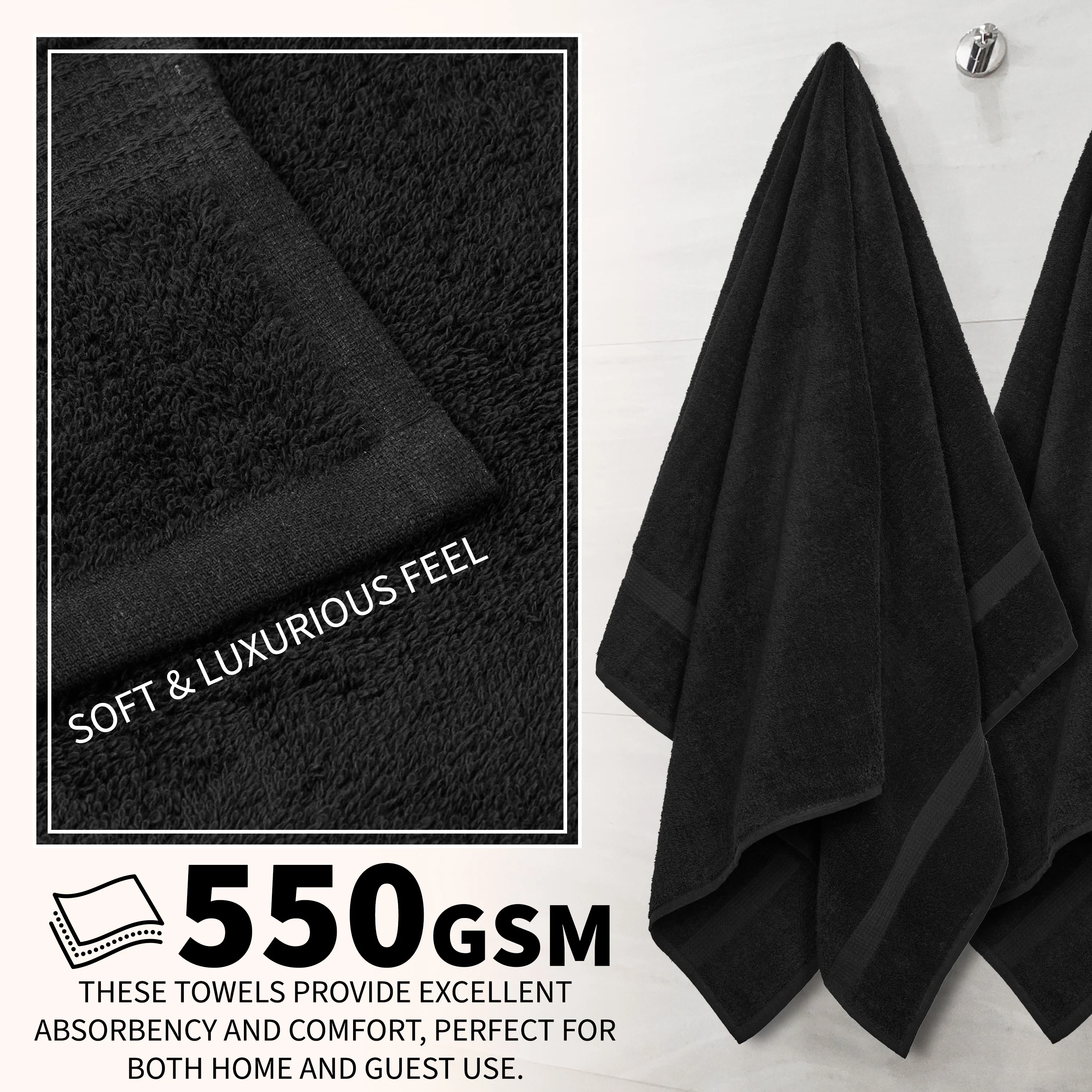 CityComfort Bath Towels Set of 4 100% Cotton 550 GSM 75x135cm Highly Absorbent Fluffy Bathroom Towels Household Essentials - Image 4
