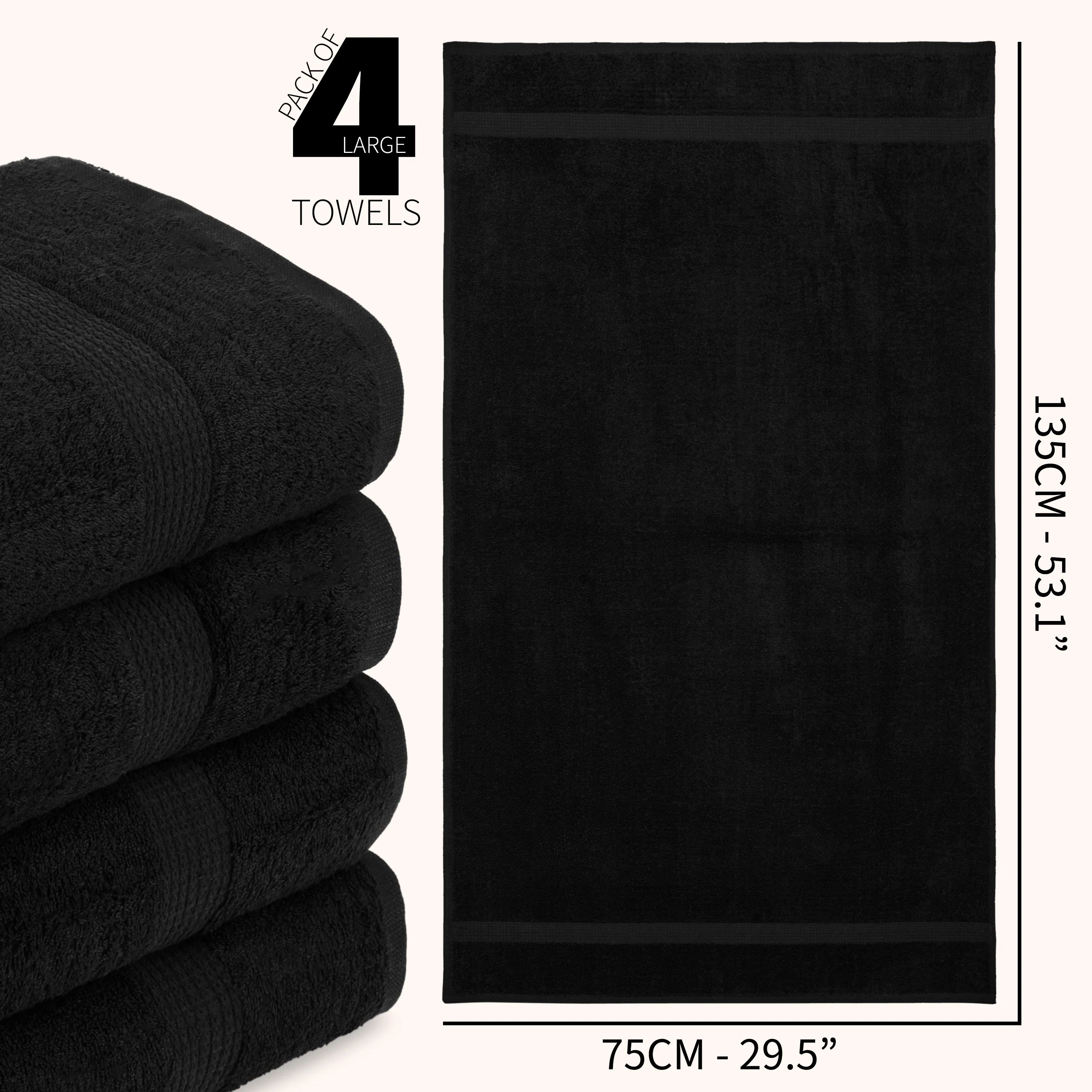 CityComfort Bath Towels Set of 4 100% Cotton 550 GSM 75x135cm Highly Absorbent Fluffy Bathroom Towels Household Essentials - Image 6