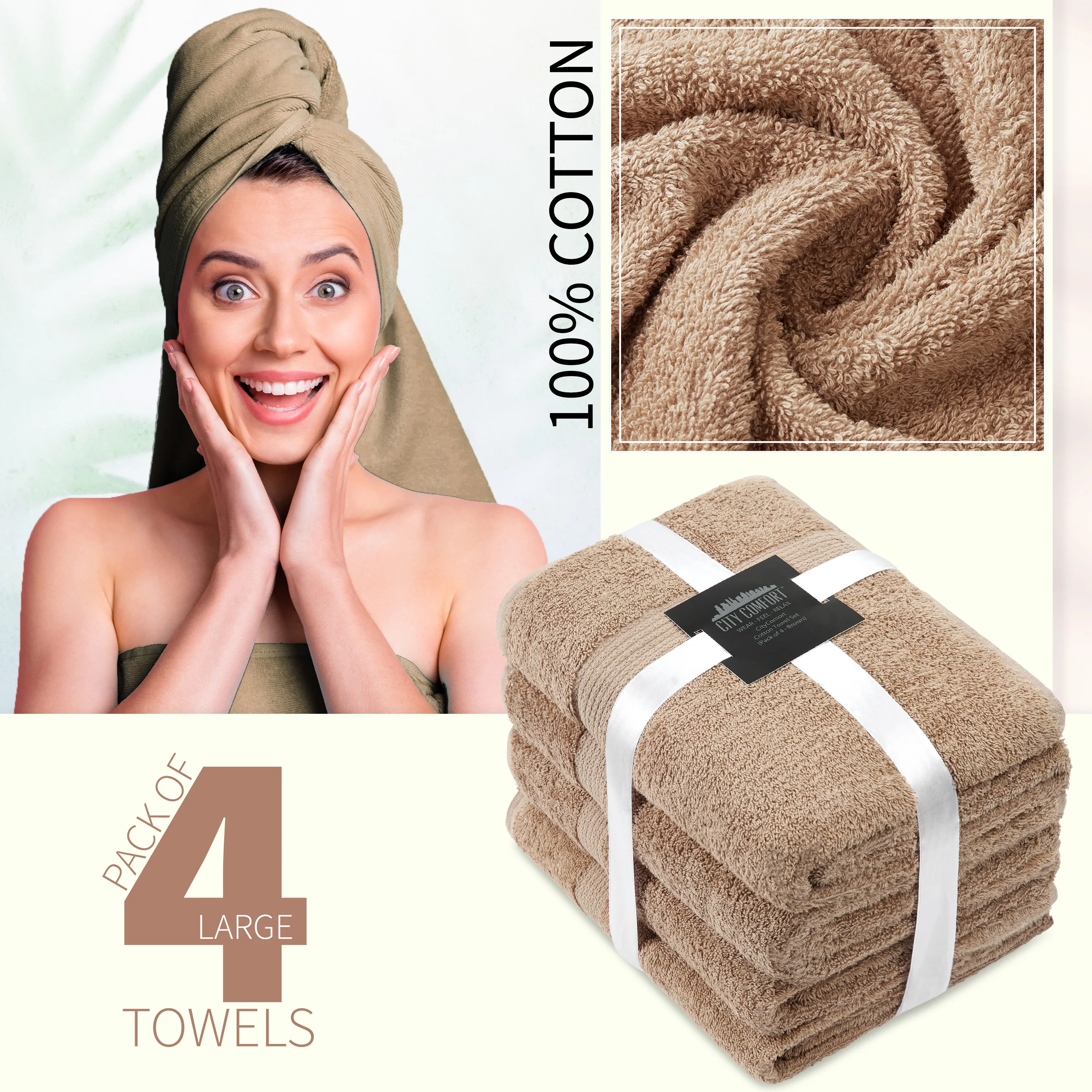 CityComfort Bath Towels Set of 4 100% Cotton 550 GSM 75x135cm Highly Absorbent Fluffy Bathroom Towels Household Essentials - Image 9