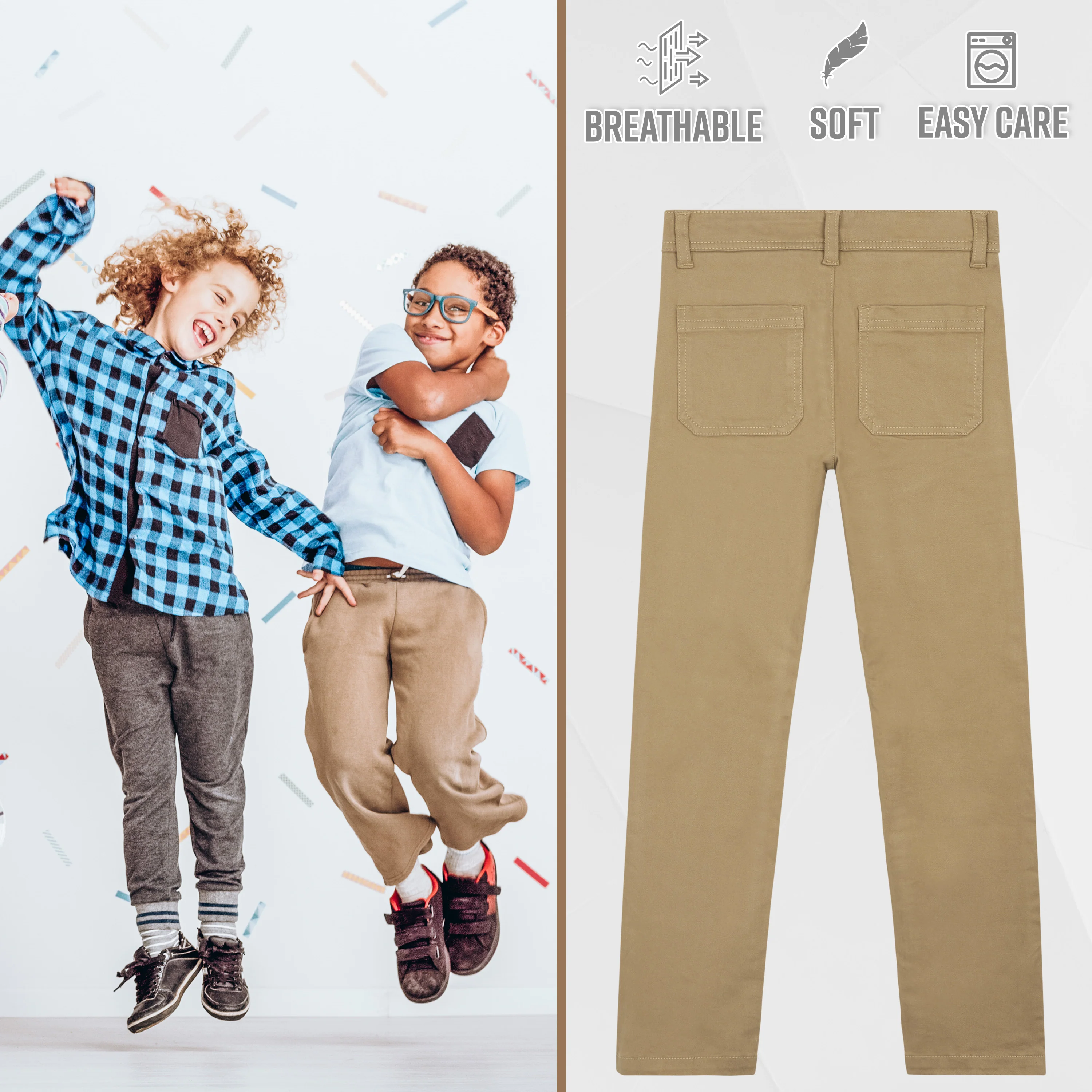 CityComfort Boys Chino Trousers with Front and Back Pockets, Adjustable Waist - Image 11