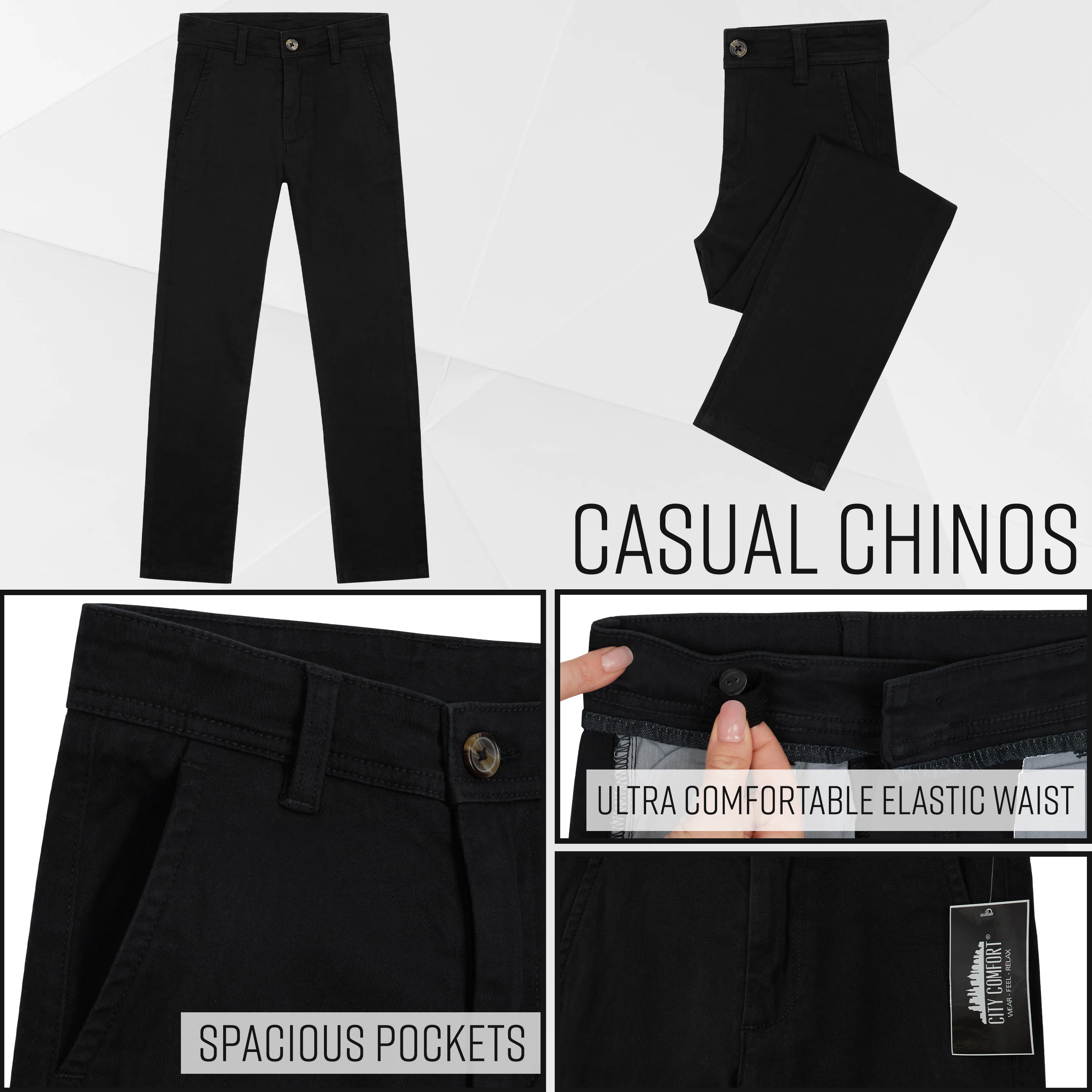 CityComfort Boys Chino Trousers with Front and Back Pockets, Adjustable Waist - Image 16