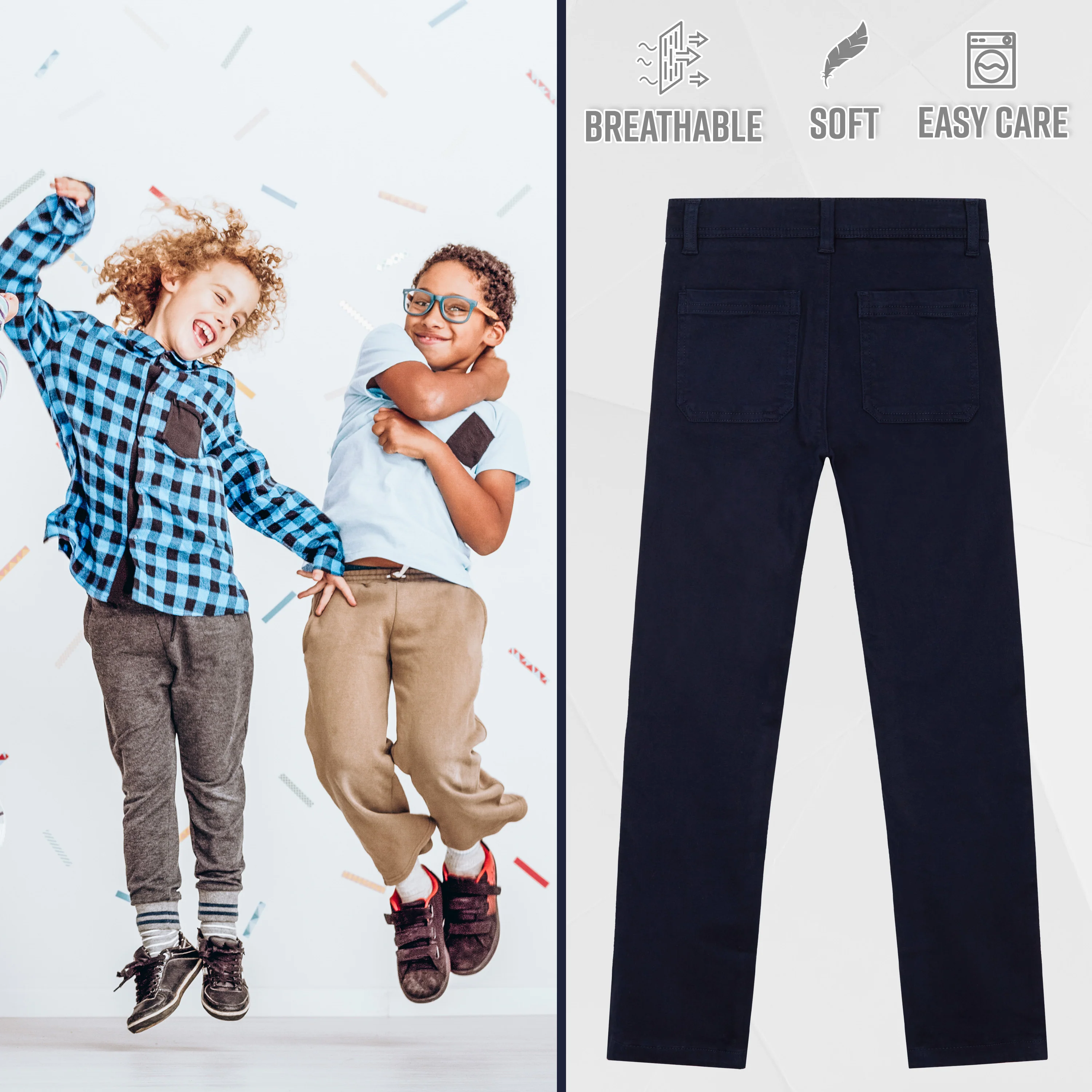 CityComfort Boys Chino Trousers with Front and Back Pockets, Adjustable Waist - Image 5