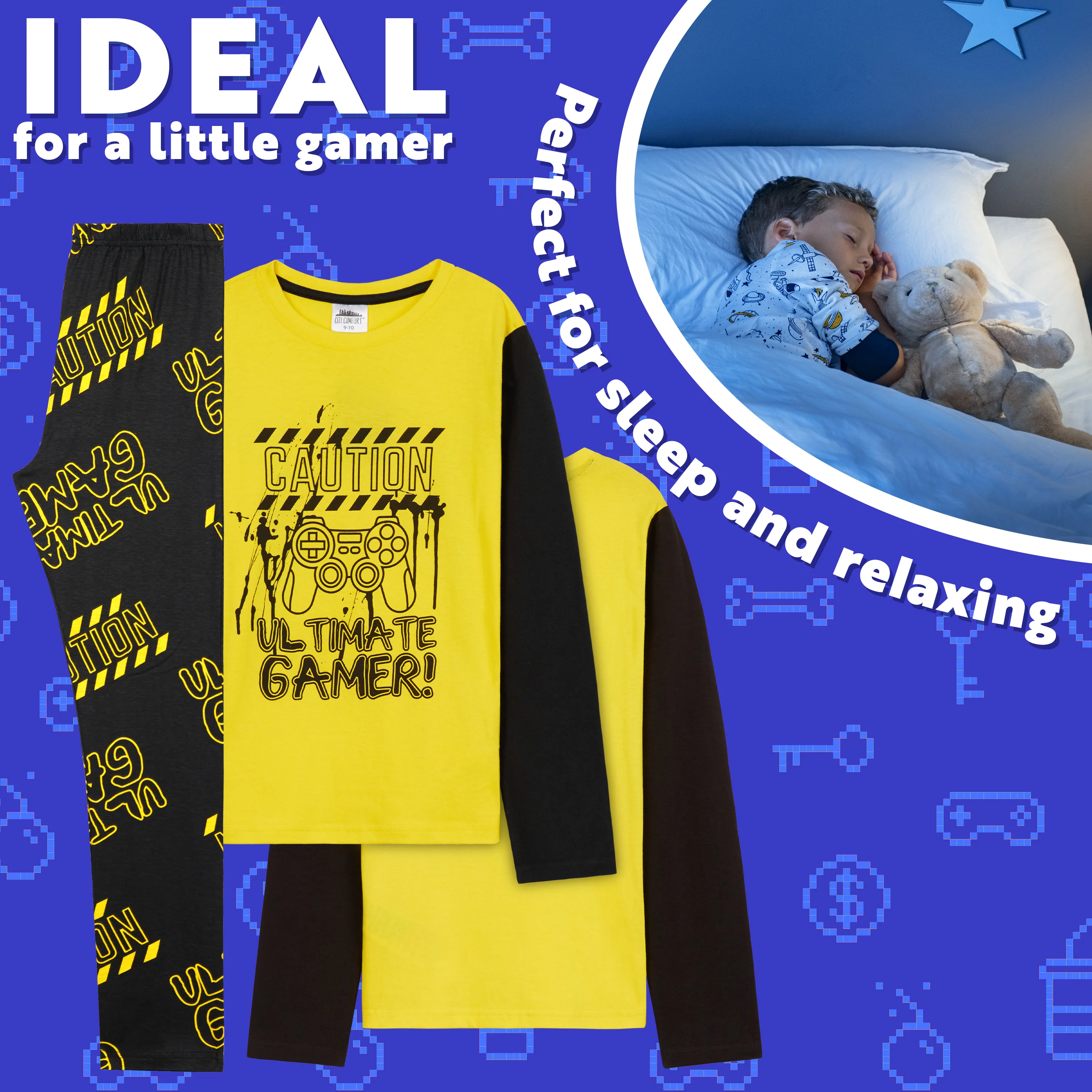 CityComfort Boys Long Pyjama Set, Comfortable Breathable Sleepwear PJs - Gamer Gifts for Boys - Image 4