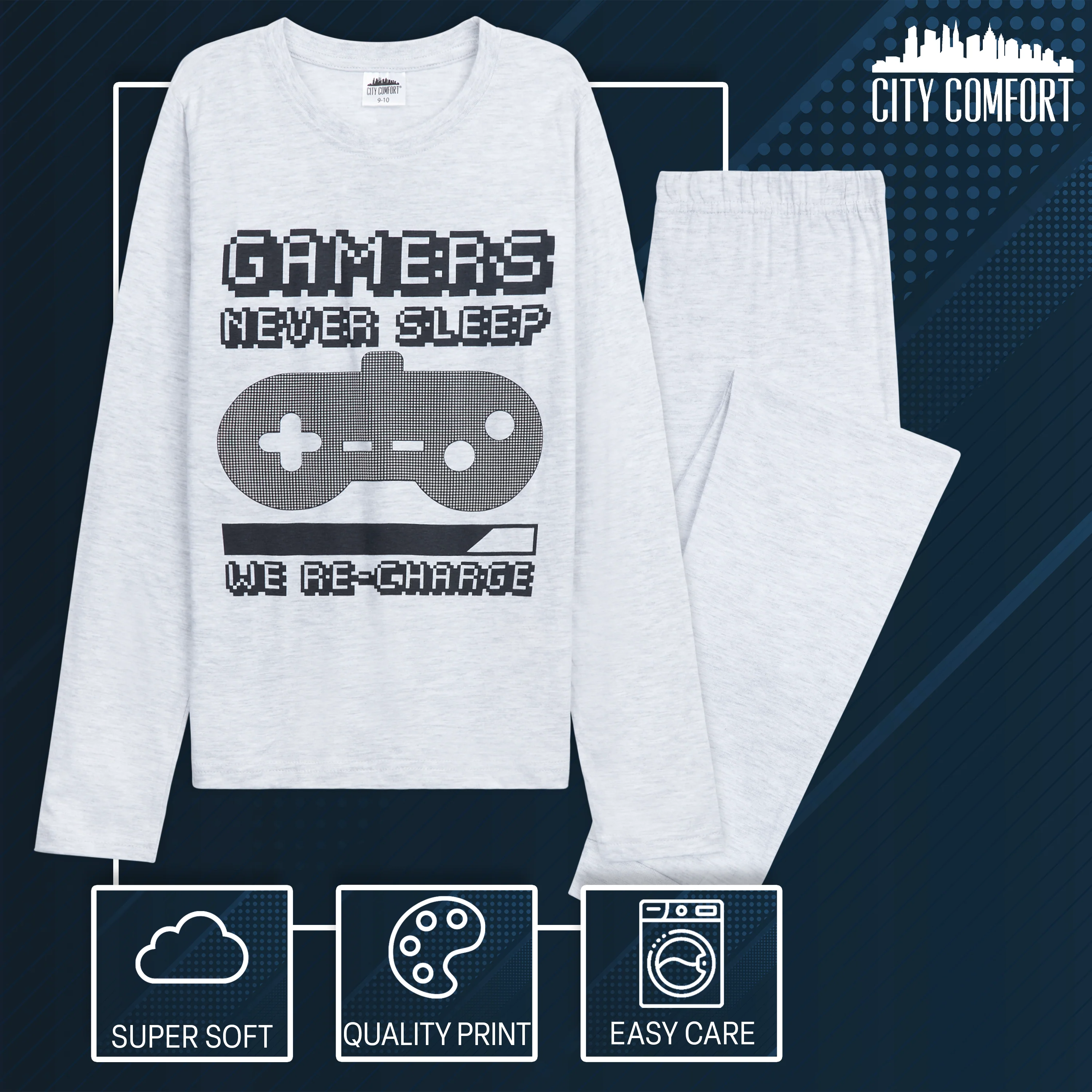 CityComfort Boys Pyjamas Long PJs Set Teens Football or Gaming Nightwear - Image 6