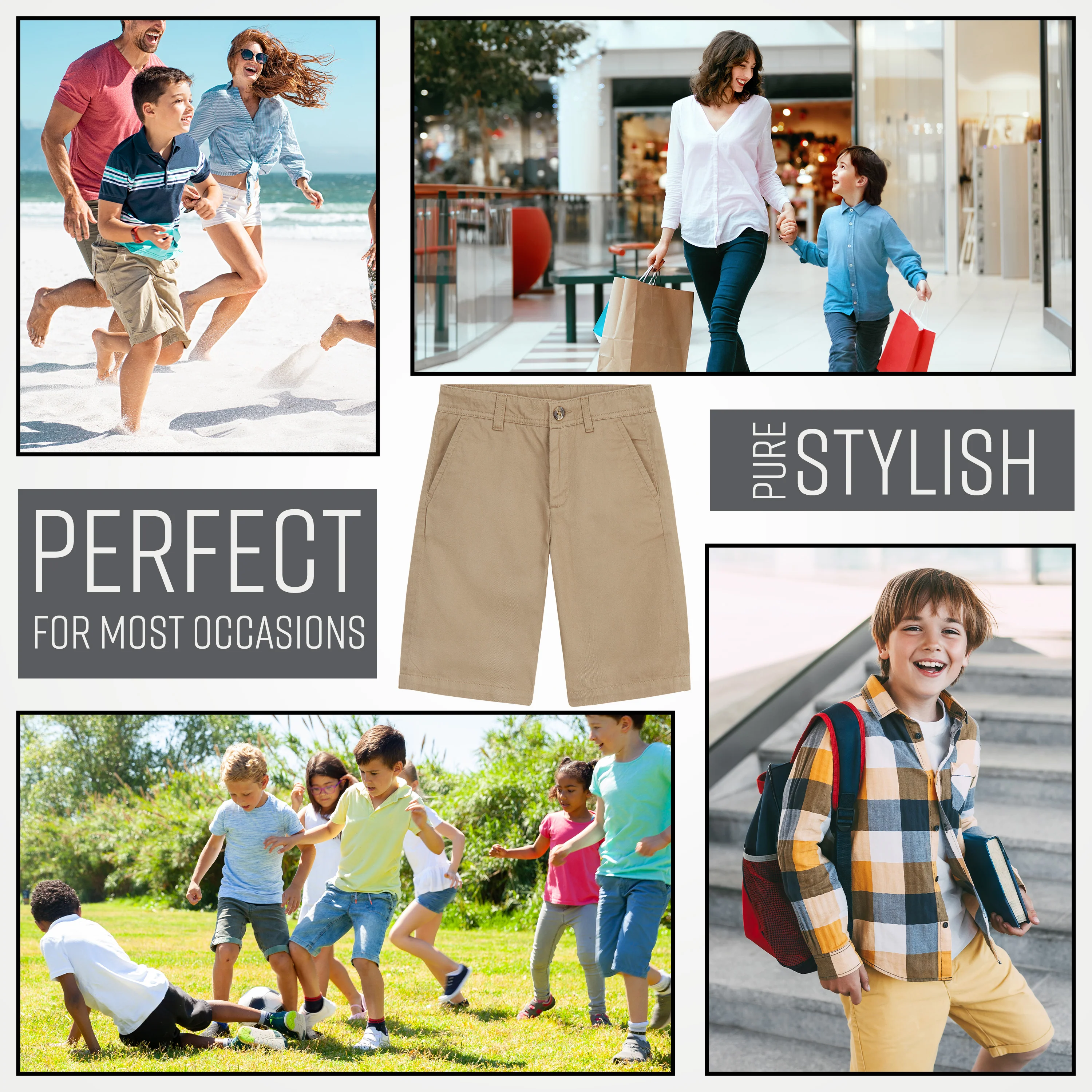 CityComfort Boys Shorts Cotton Chino Shorts Breathable Knee Length Adjustable Waist - Image 8