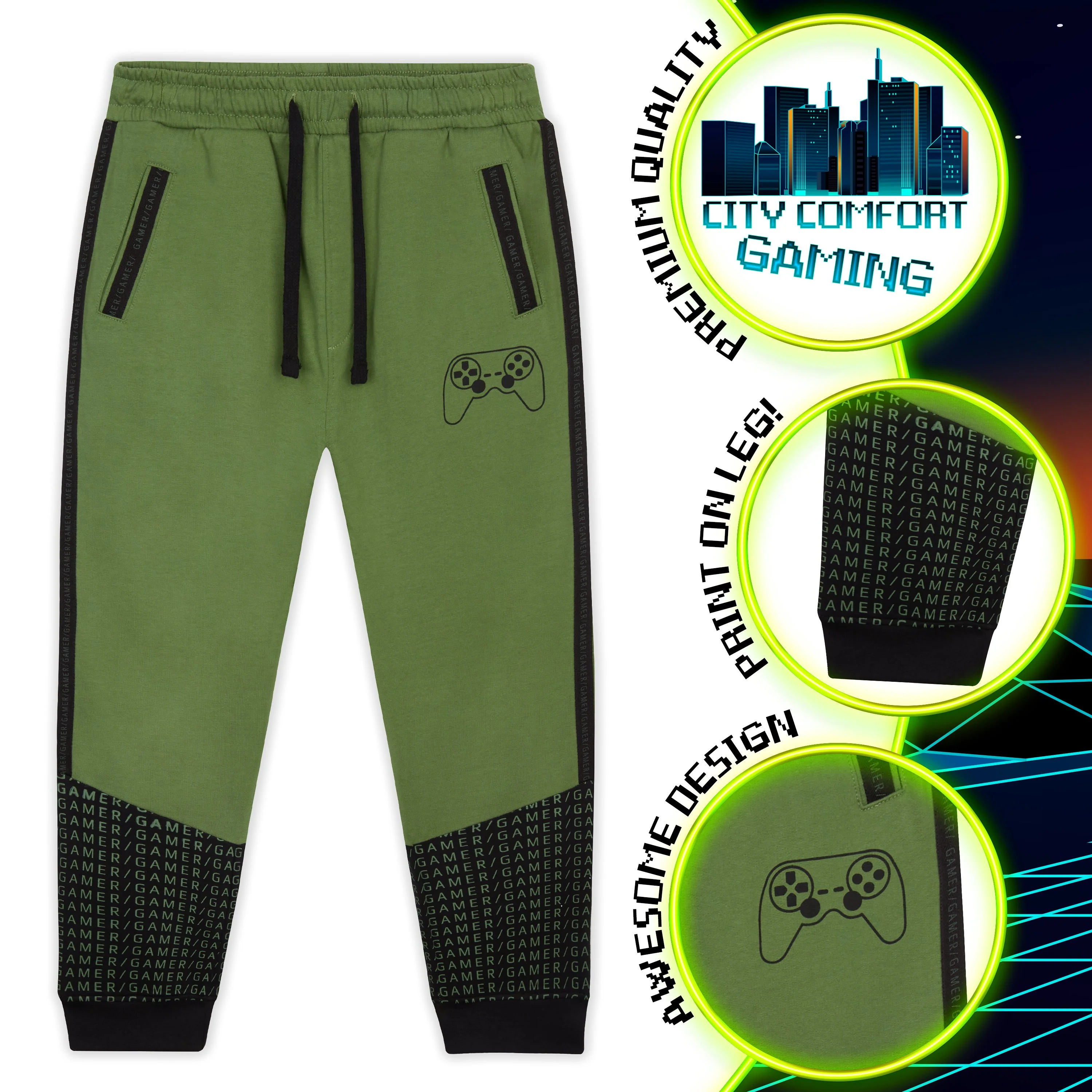 CityComfort Boys Tracksuit Bottoms, Khaki Boys Joggers, Gaming Gifts for Boys - Image 2